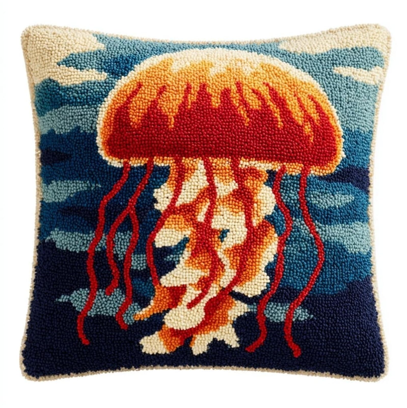 AxiangziK 17x17in Latch Hook Kits for Adults Beginners,Jellyfish DIY Crochet and Latch Kits Pillow Cover for Home Sofa Decoration,Includes Instructions