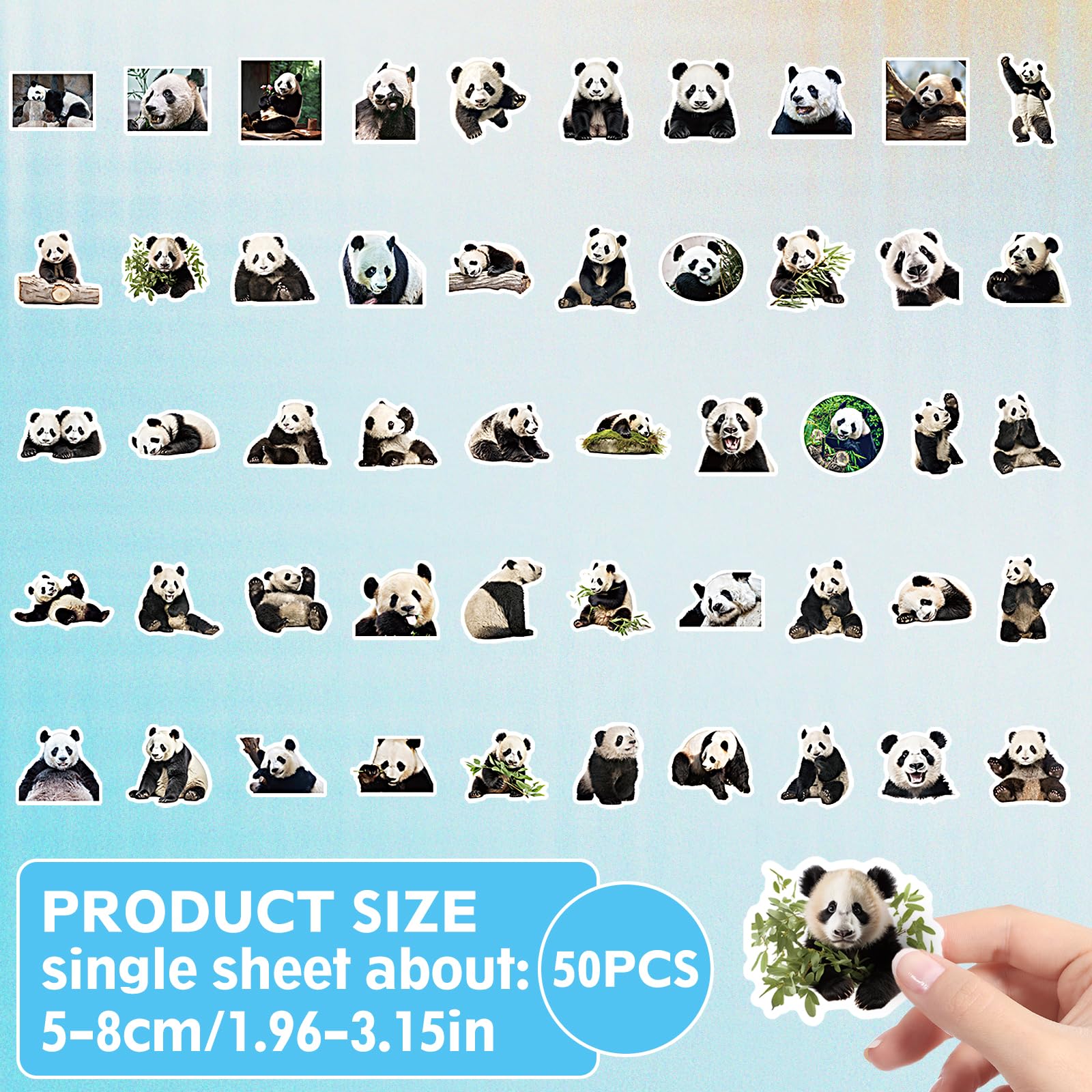 100 Autocollants Panda Imperméables - PVC Adhésif, Taille 3-6 Cm, Décoration Laptop Valise Guitare