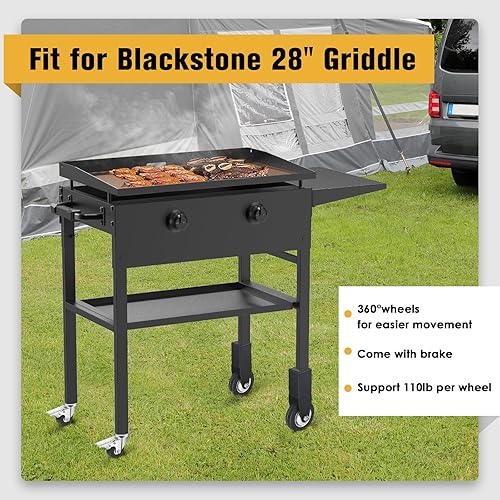 Miniatura 5 de Ruedas giratorias universales y estante lateral para plancha Blackstone de 28 pulgadas, piezas de plancha para accesorios Blackstone con freno,