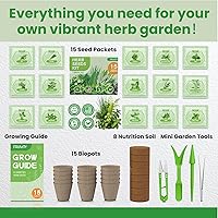 Vista 3 de Kit de iniciación de jardín de 15 hierbas para interiores, más de 12800 semillas sin OMG con albahaca genovesa, menta, perejil, juego completo