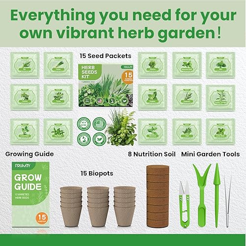 Miniatura 3 de Kit de iniciación de jardín de 15 hierbas para interiores, más de 12800 semillas sin OMG con albahaca genovesa, menta, perejil, juego completo de