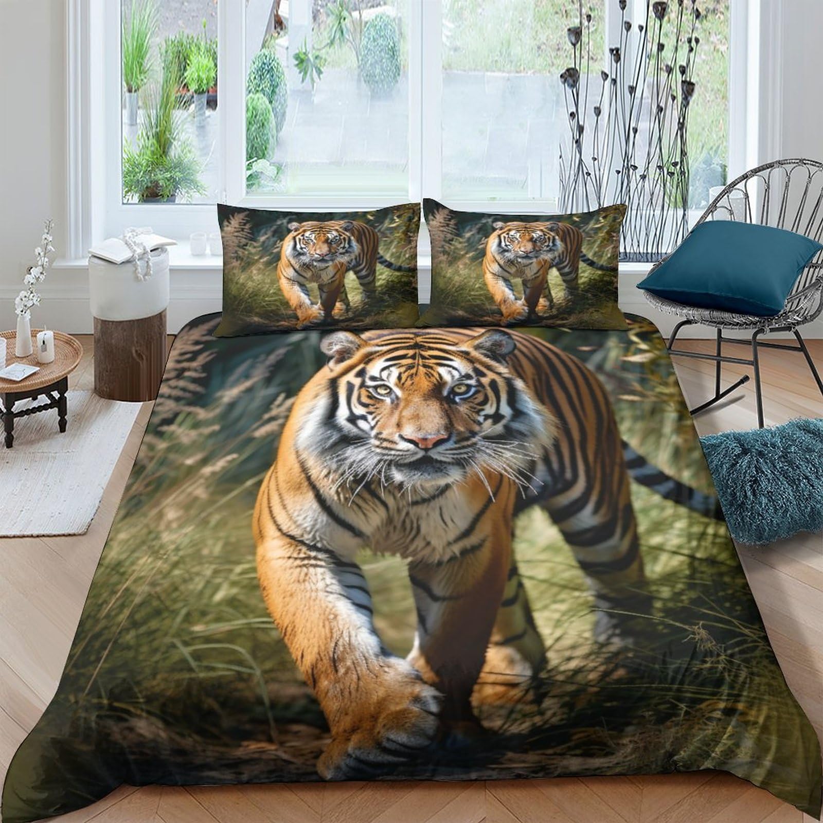 Housse de couette tigre 200x200cm en microfibre douce avec 2 taies d'oreillers