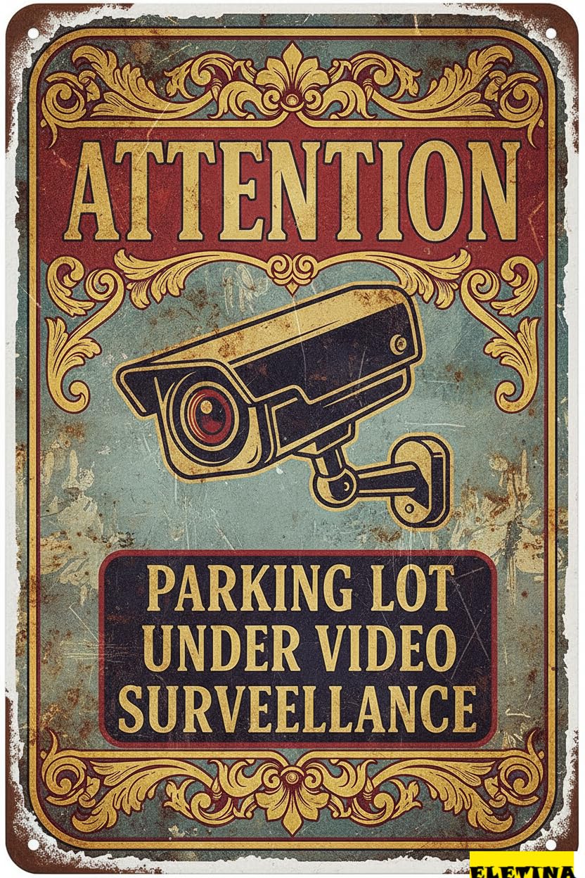 Personalized Sign for Man Cave Metal Warning Attention Parking Lot Under Video Metal Vintage Street Warning Symbol Aluminum Metal Driveway Road Street Parking Lot 8x12in Private Property Decorative