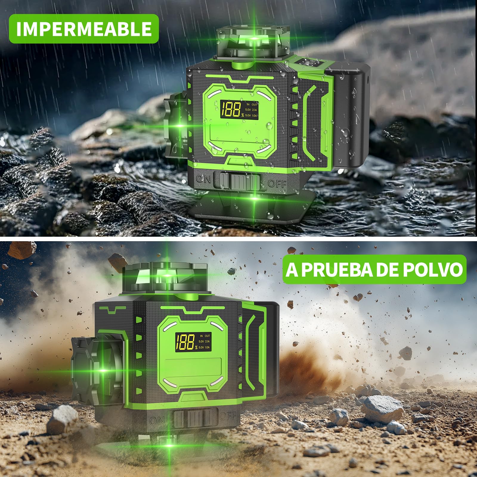 Niveau Laser Chantier Autonivelant 360° x 4 Avec trépied, Lazer Niveaux 4D 16 Lignes Laser, Mode Impulsion ExtéRieur, 2 x Batterie, Nivellement Automatique, Support Rotatif, Télécommande