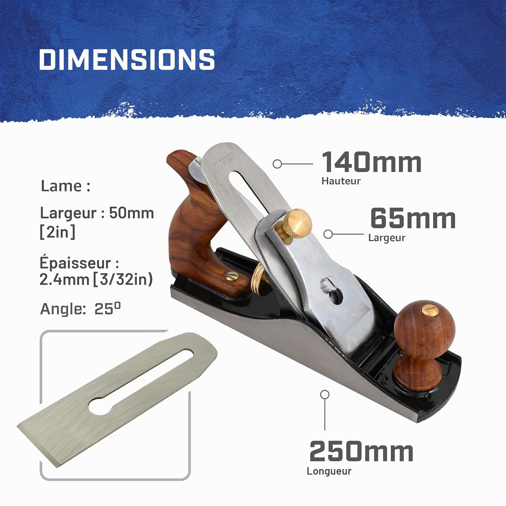 Rabot à lisser Faithfull n° 4 – Rabot à bois en fonte usinée avec précision pour bois durs et tendres, finition de surface, ébénisterie et menuiserie générale