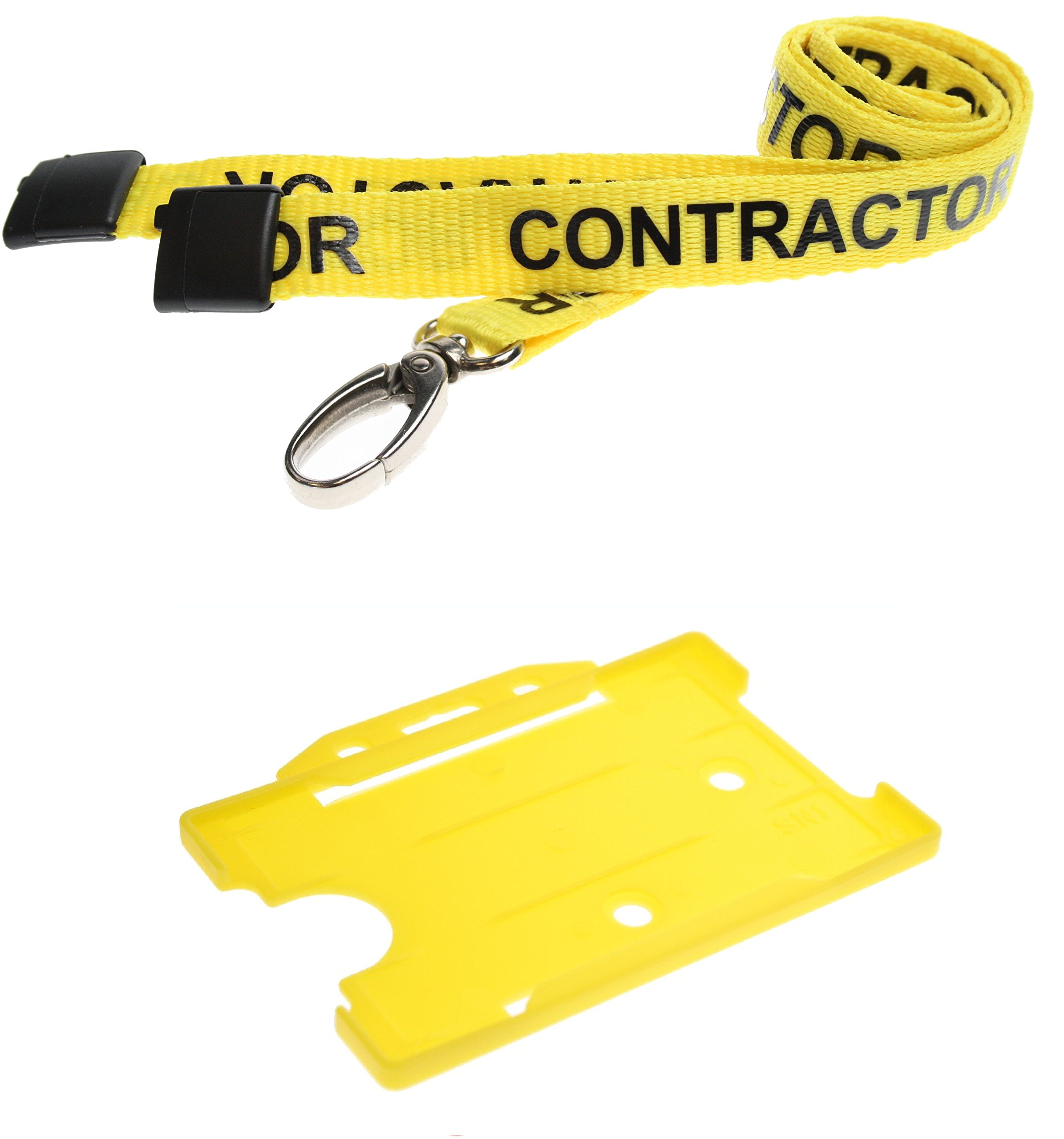 Identity-Plus: Yellow Pre-Printed Contractor Lanyard (Metal Lobster Clip, Safety Breakaway Point) with Yellow Landscape Card Holder (5)