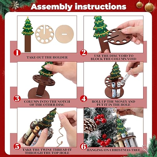 Miniatura 6 de Suzile 8 piezas de soporte único de Navidad de madera para Navidad, reno, muñeco de nieve, fiesta, dinero en efectivo, adornos colgantes para árbol