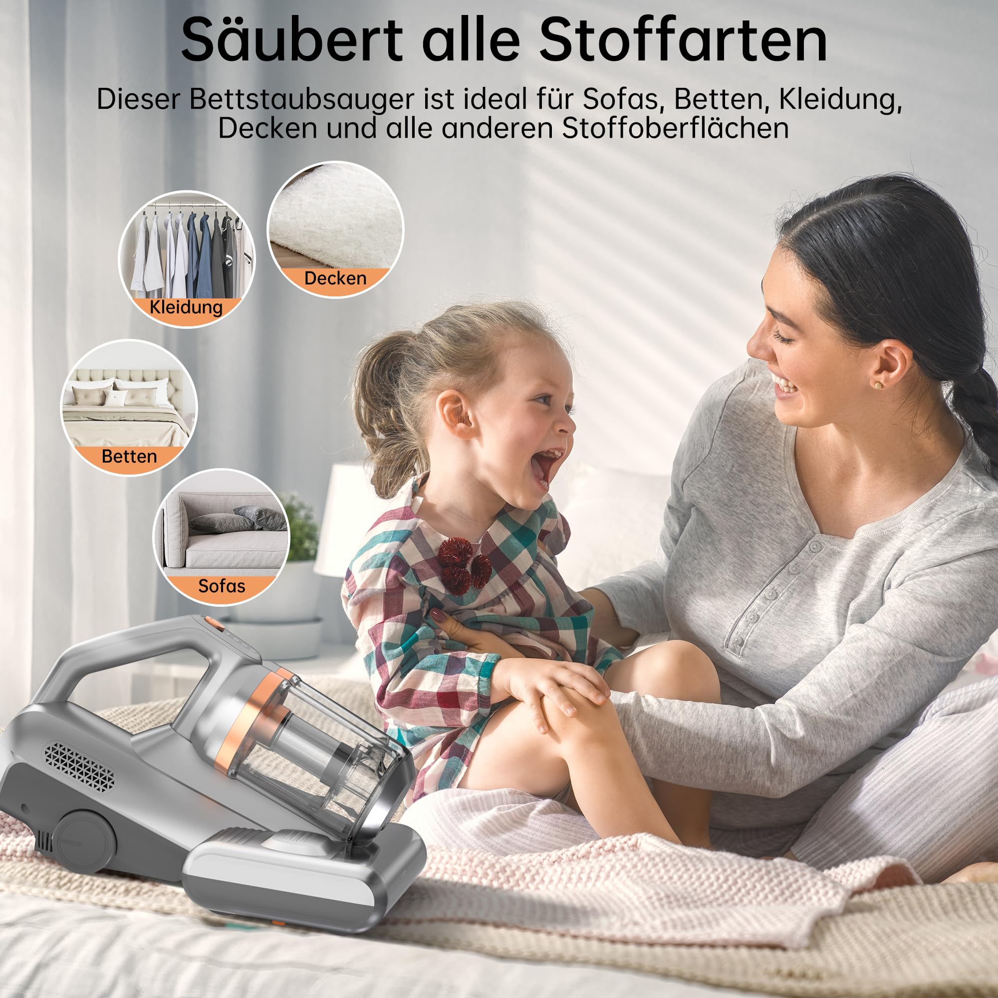 Milbensauger für Matratzen 16Kpa UV-Licht Hochleistungs-Staubsauger 99,9% Milbenentfernung