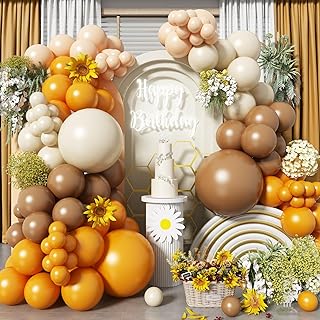 Yellow Apricot Balloon Arch Kit, 121Pcs Retro Neutral Balloons for Baby Shower Bee Sunflower Birthday Party Decorations