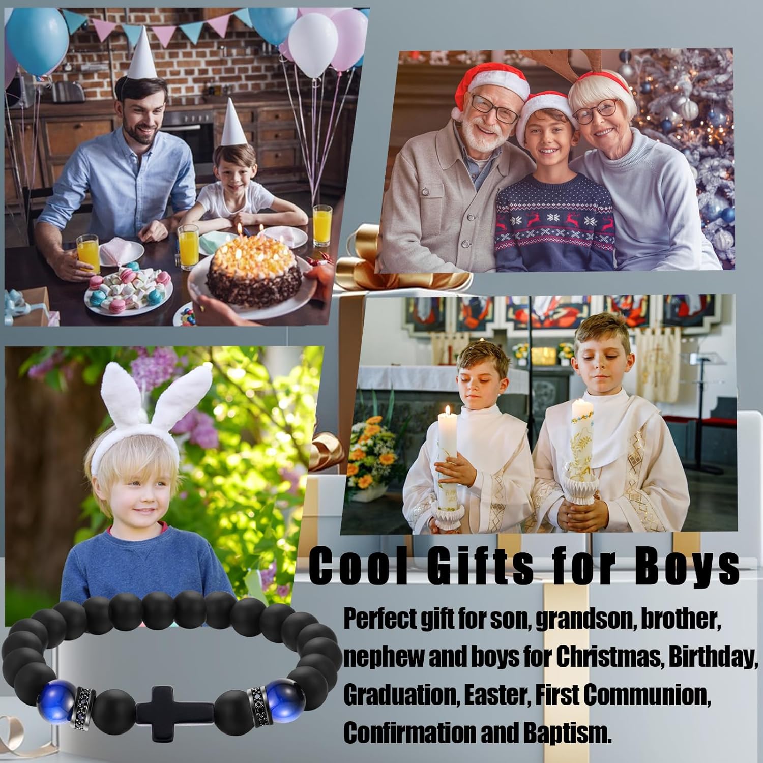 Cross Bracelet Gifts for Men Him Son Grandson Nephew Brother Friend Tiger Eye Natural Stone Bracelet Christmas Easter Baptism Graduation Gift - Image 8