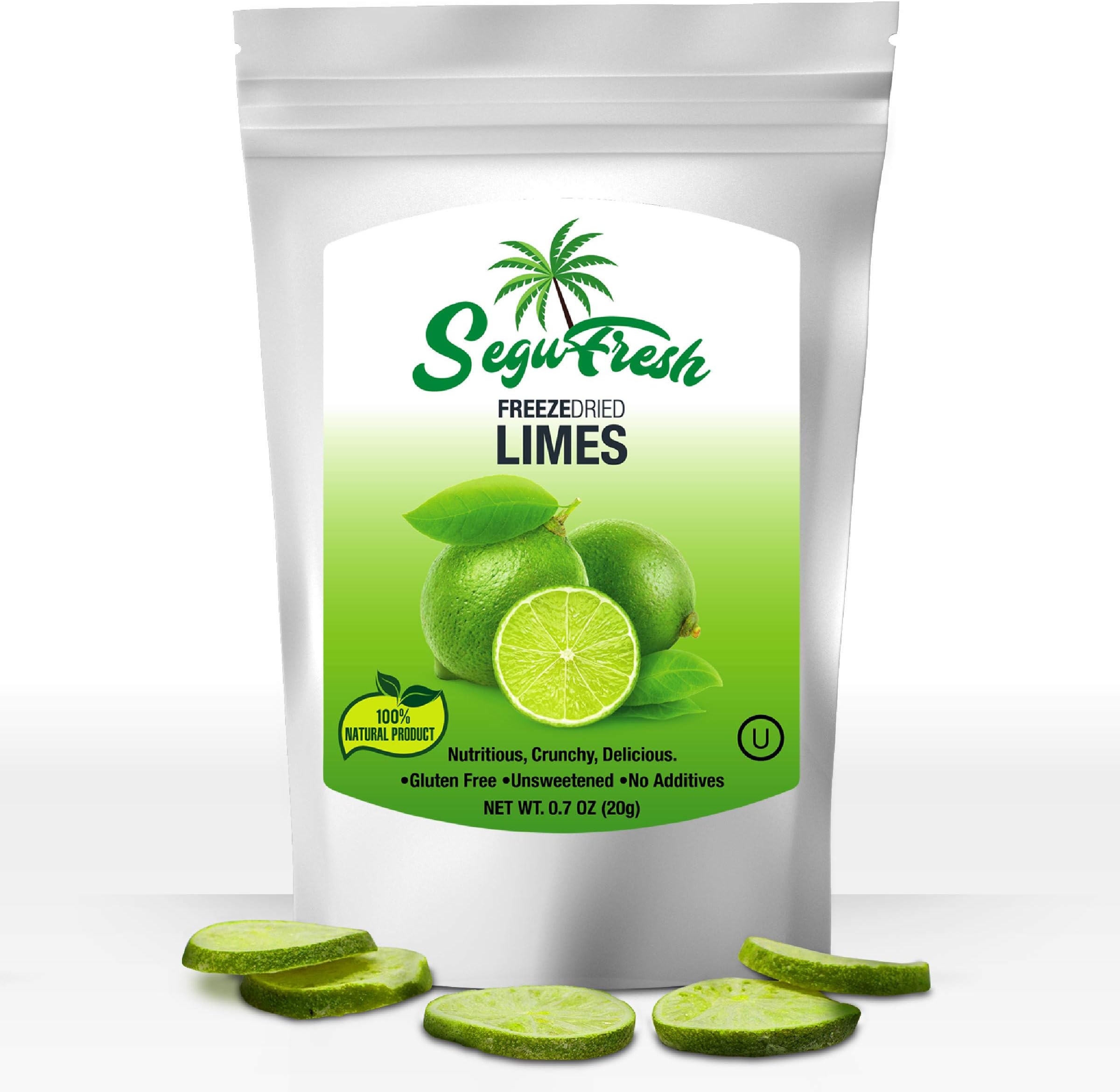 SeguFresh Freeze Dried Lime 100% Natural Food Product Nutritious and Delicious Crunchy Gluten-free Sugar Free Unsweetened Fruit No Additives - Healthiest Snacks Pack Ever in Resealable Bag (pack of 2)