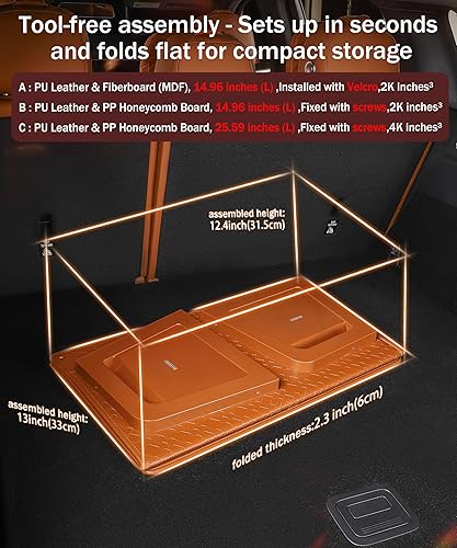 Miniatura 5 de Organizador de maletero para SUV, organizador de almacenamiento de automóvil, caja de tapa, piel sintética y tablero de panal de polipropileno, fijo