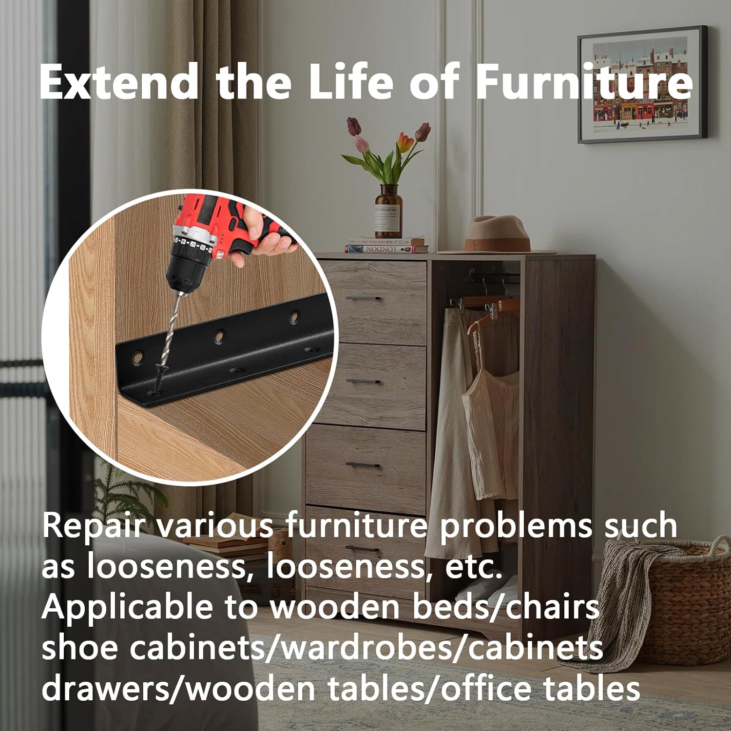 4PCS Angle Brackets, L Corner Brackets Stainless Steel, Wood Metal Joining Fixing Repairing Jointing Furniture Shelves Cabinets for Home Barn Shed Garage Gardens Reinforcement with Screws 27x27x275mm 6