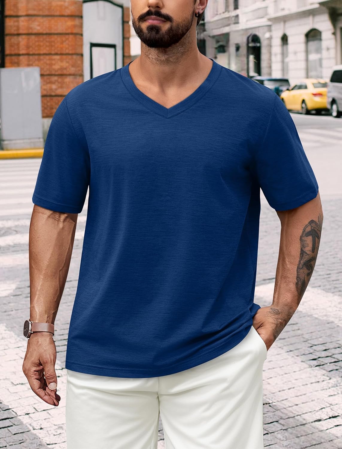 NIASHOT Mens T Shirts Short Sleeve Classic V Neck T-Shirt Casual Summer Basic Tee Shirt - Image 2