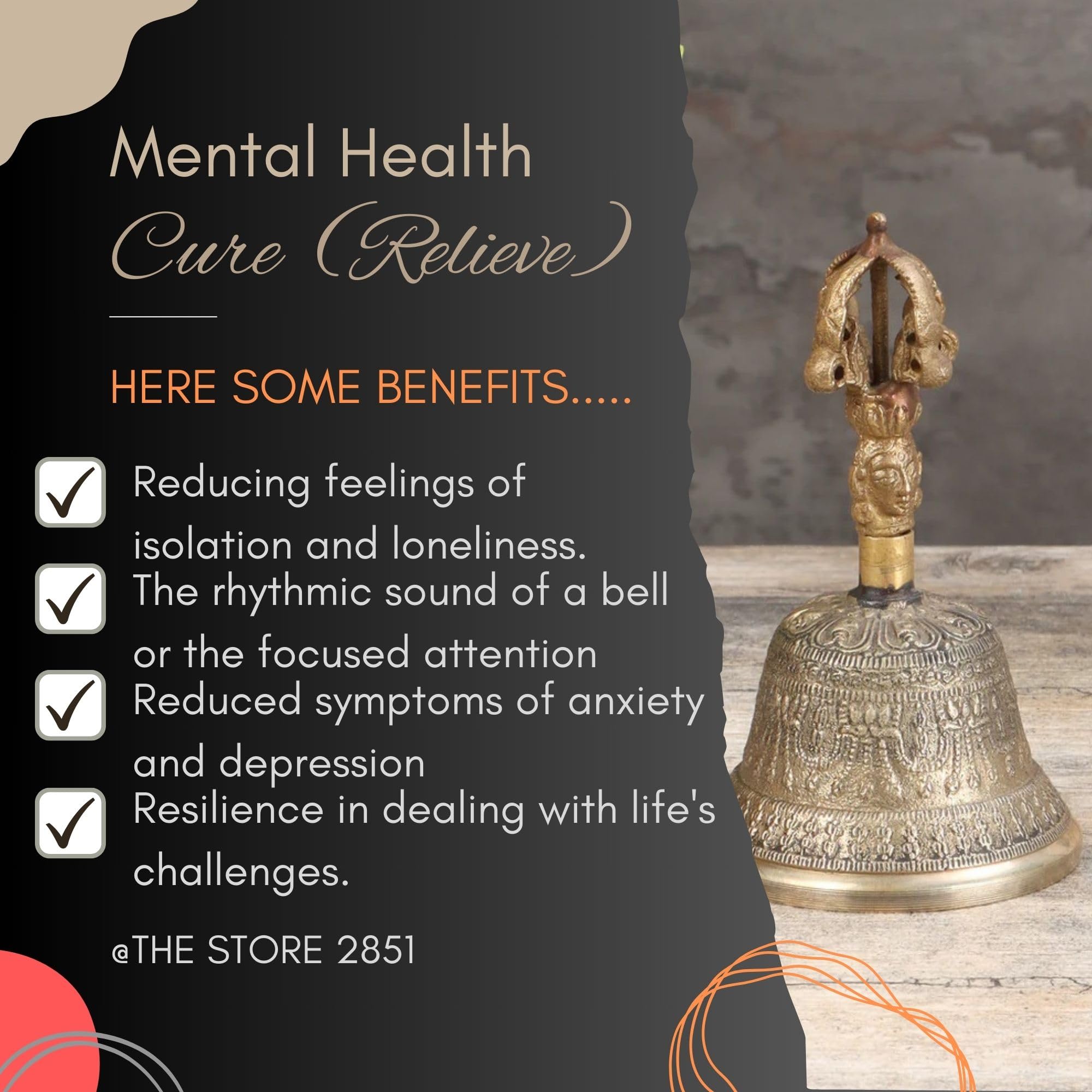 RDK SON'S Tibetan Buddhist Prayer Bell β Antique Brass Ghanta for Pooja, Meditation, Mindfulness, Yoga, Spiritual Healing, and Temple Worship | 5-Inch Ritual Bell for Home Altar Use 1
