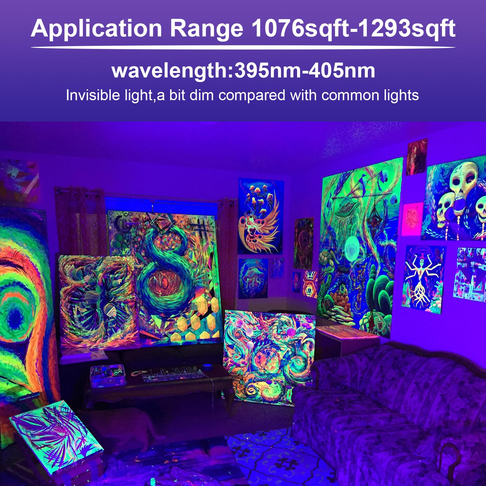 CREATESTAR Luce Nera UV 100W, Faretto Con Spina, 395-405nm LED Impermeabile IP66 Ultravioletta per Festa, Bar, Fluorescente, Halloween, Acquario (2 Pezzi)