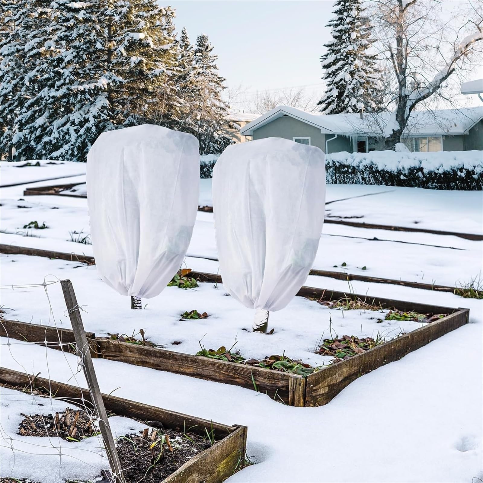 4 Fundas de Invierno for Plantas, no Tejidas, for Proteger árboles y arbustos, con cordón. para Árboles,Plantas(White,100x120cm)