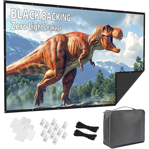 Projector Screen 120 Inch Outdoor: VOOPVOR Upgraded Black Backing Black Opaque - Portable Projection Screen Indoor - 16:9 Foldable Washable Wrinkle-Free for Home Theater Movies Cinema with Carry Bag