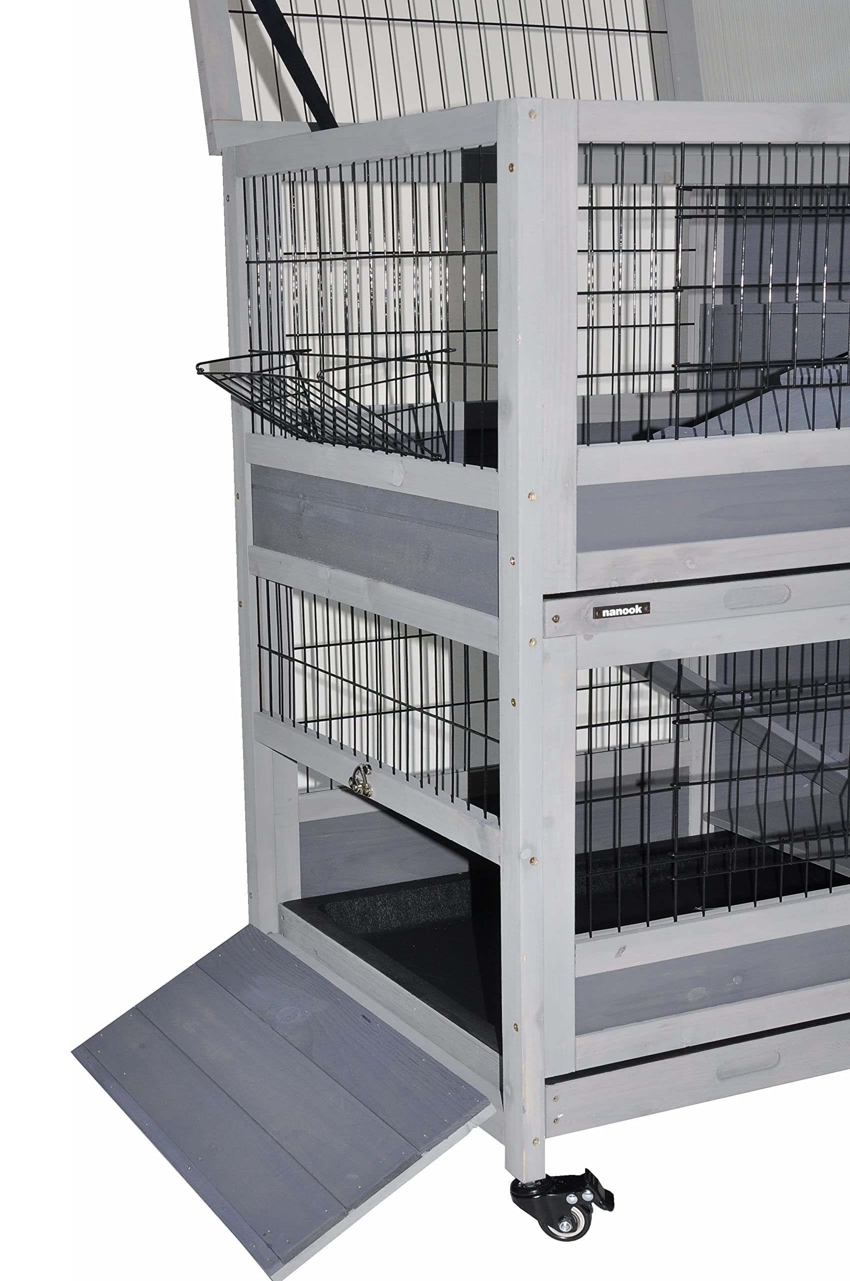 Kleintierstall Meerschweinchen Hamster Stall Hasenstall Indoor 90x53x95 cm – mit Zwei Schubladen, 2 Seitentüren, Höhle und praktischen Rollfüßen - grau