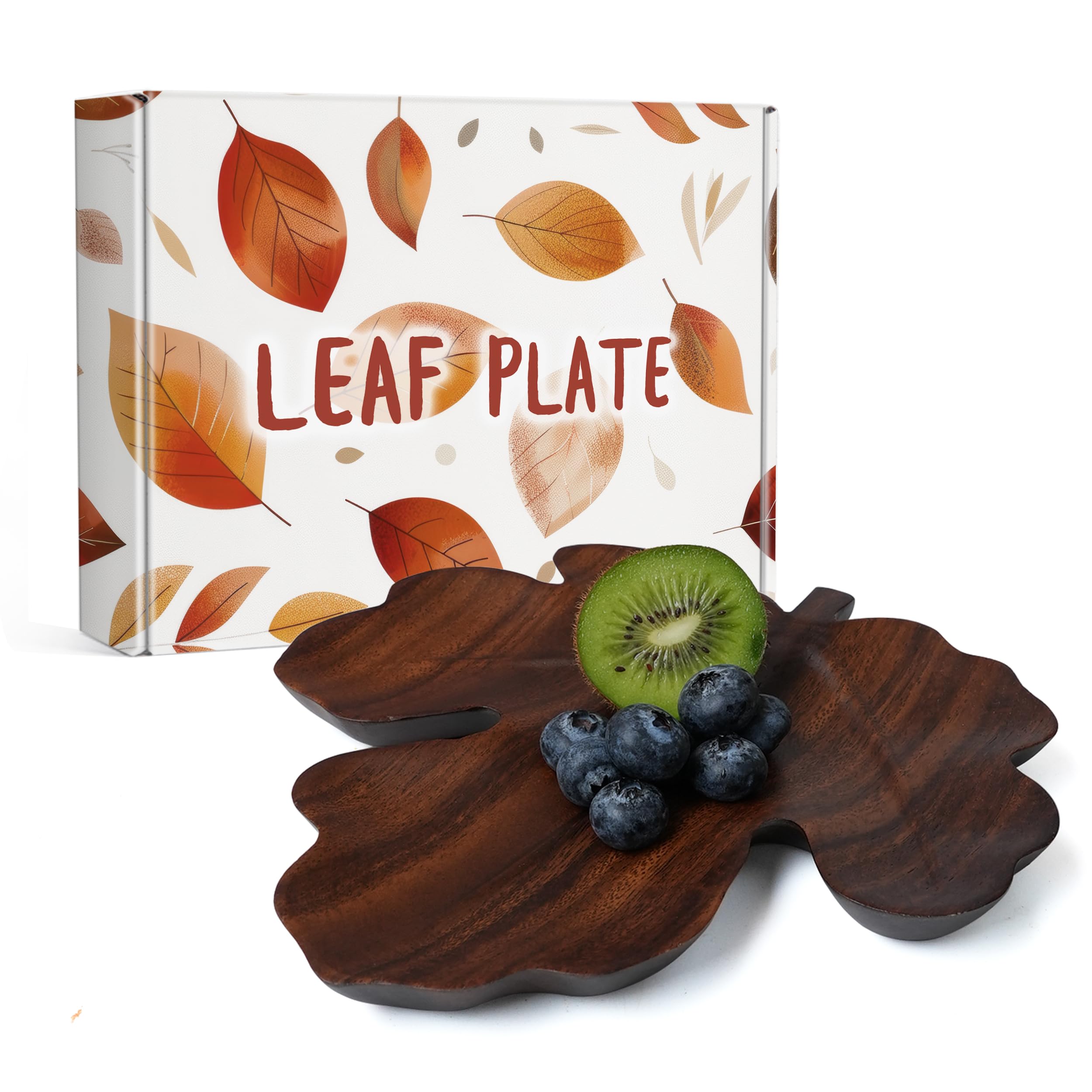 Walnut Wood Serving Tray Plates for Meal Salad Snack Bread, Handcraft Decorative Leaf Design Plate for Home Decor, Food, Charcuterie Vegetables Fruits Picnic Breakfast Lunch Dinner Gift -Maple Leaf