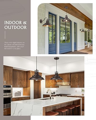 Miniatura 2 de FEMILA Lámpara colgante de granja, lámpara colgante vintage de granero de 12 pulgadas para isla de cocina, altura ajustable, acabado de bronce