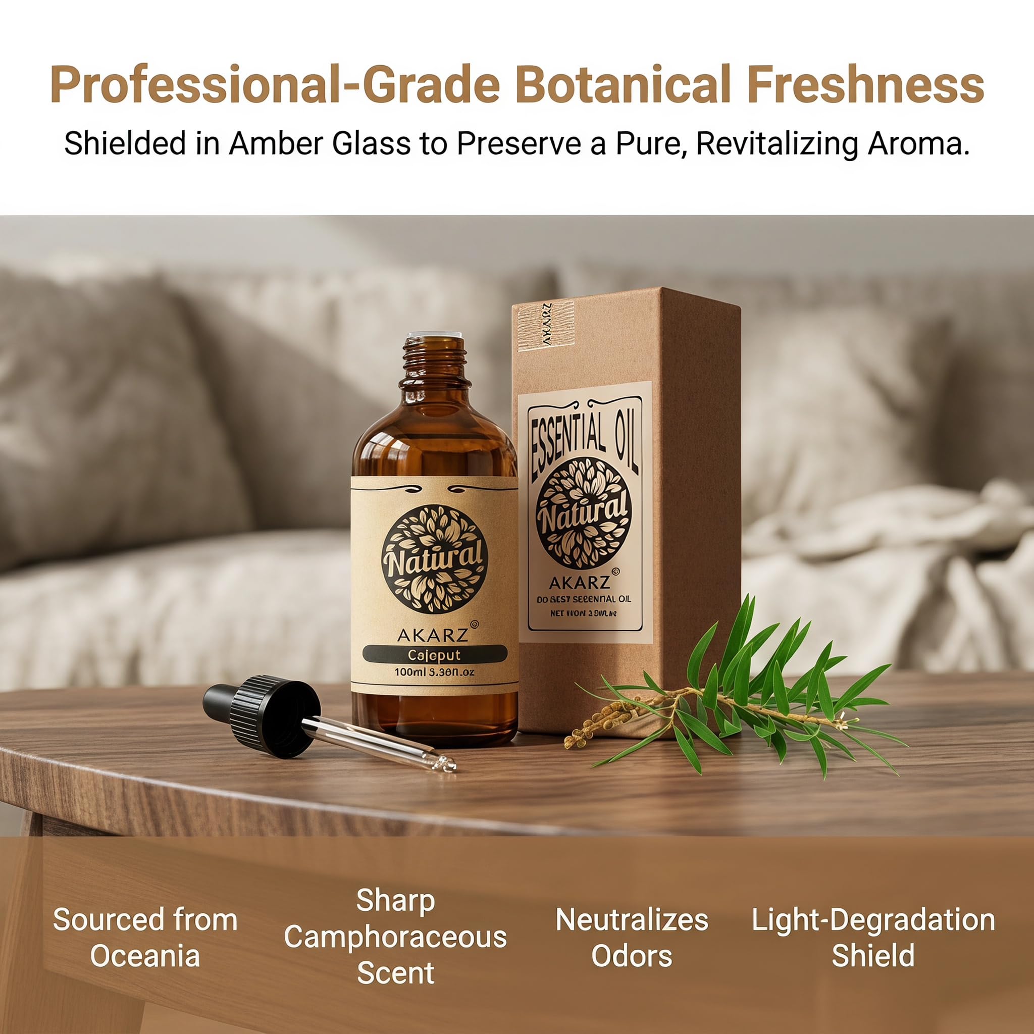 AKARZ 100ml Olejek esencjny z Cajeputu - Naturalny olejek aromatyczny do dyfuzorów, lamp aromatycznych i aromatów pomieszczeń