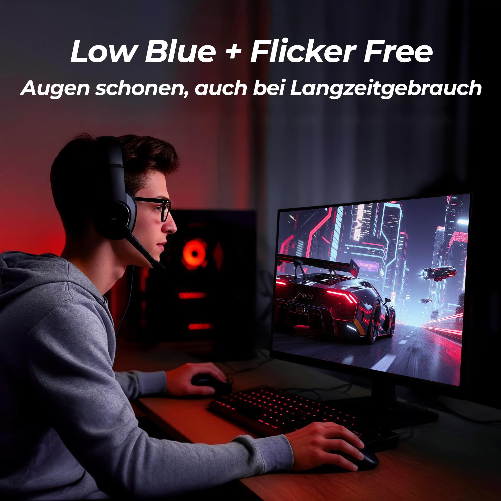 LC-POWER 24 Zoll FHD Gaming Monitor, 1920 x 1080 Rapid IPS Panel, 144Hz, 1ms MPRT, HDMI 2.0/DP 1.4, Frameless Design, VESA 100x100mm