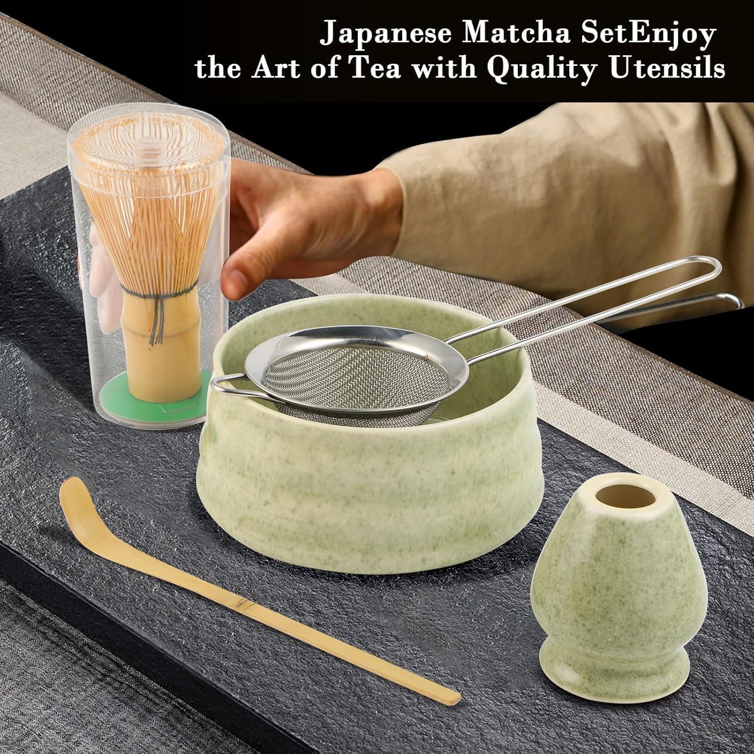 Matcha whisk - Matcha Set - Matcha bowl with spout scoop - Matcha whisk holder-Japoński zestaw