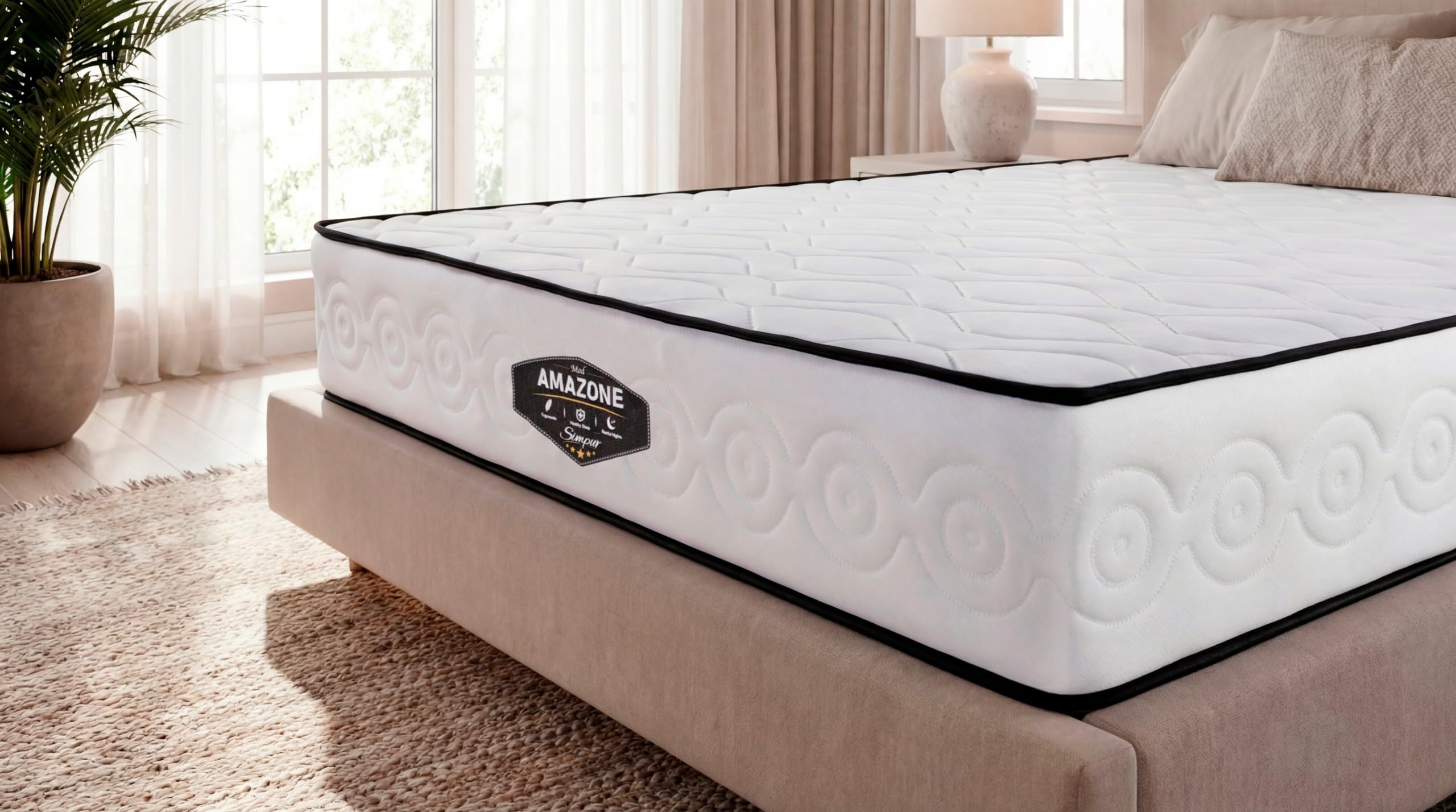 SIMPUR Colchón Amazone de muelles ensacados 150x190, +/-30cm de Altura, firmeza Media Alta, Independencia de lechos, Transpirable, Acolchado Premium y diseño Elegante, Fabricado en España