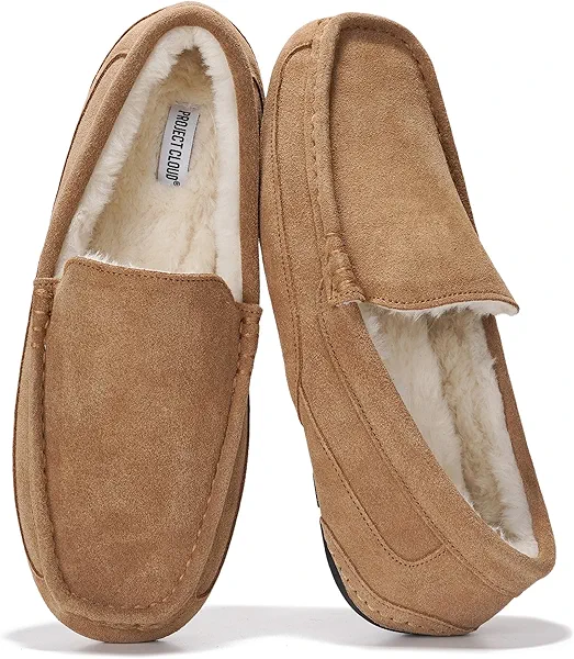 Project Cloud Genuine Suede Mens Slippers - Memory Foam Insole Moccassins Loafers for Men Shoes Indoor and Outdoor Use - Lightweight Non-Slip House Shoes (Oswin)