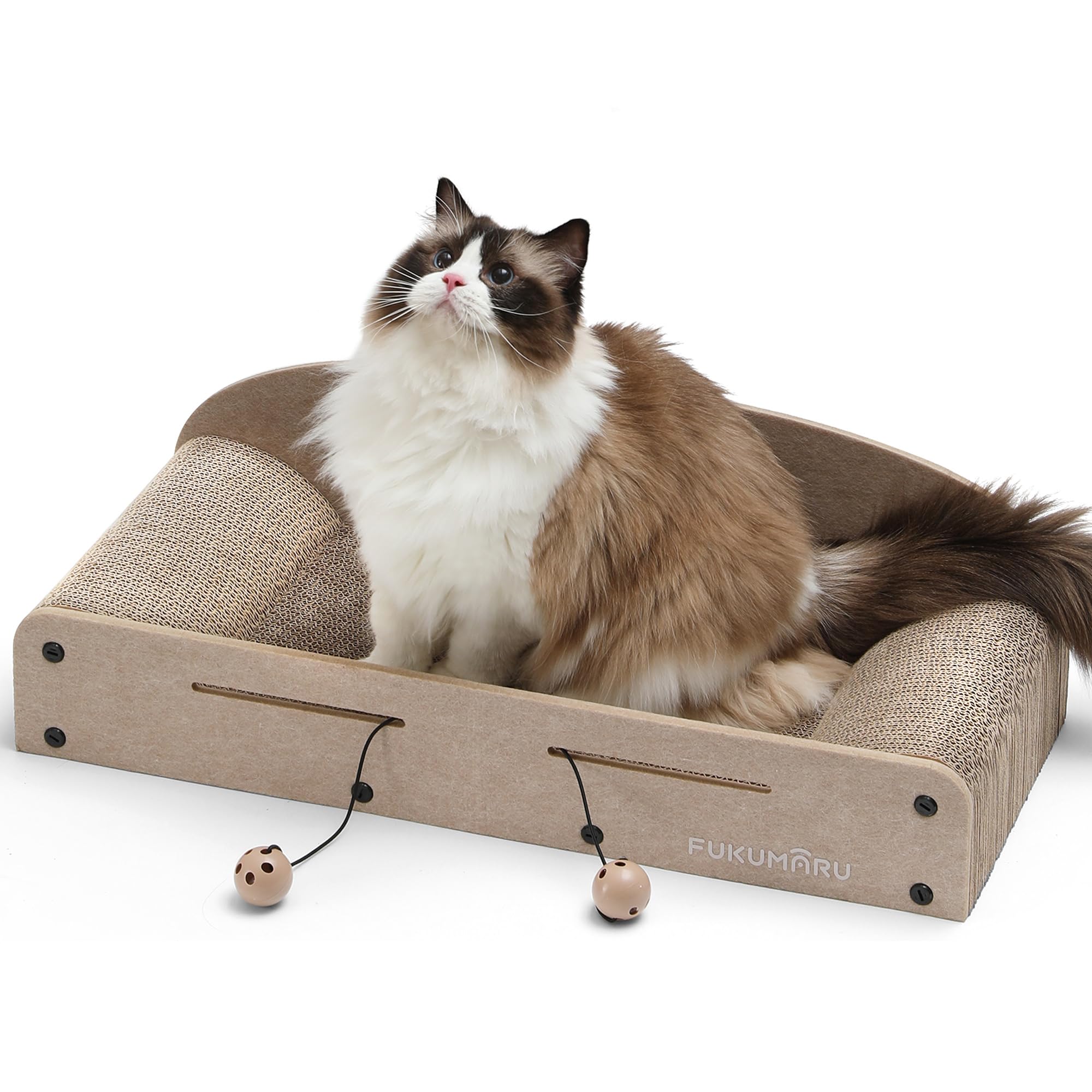 FUKUMARU Tiragraffi Per Gatti da 66 cm In Cartone Resistente,Letto e Divanetti per Gatti.Tappetino Tiragraffi per Gatti In Cartone Riciclabile Con Pallina da Giocare.