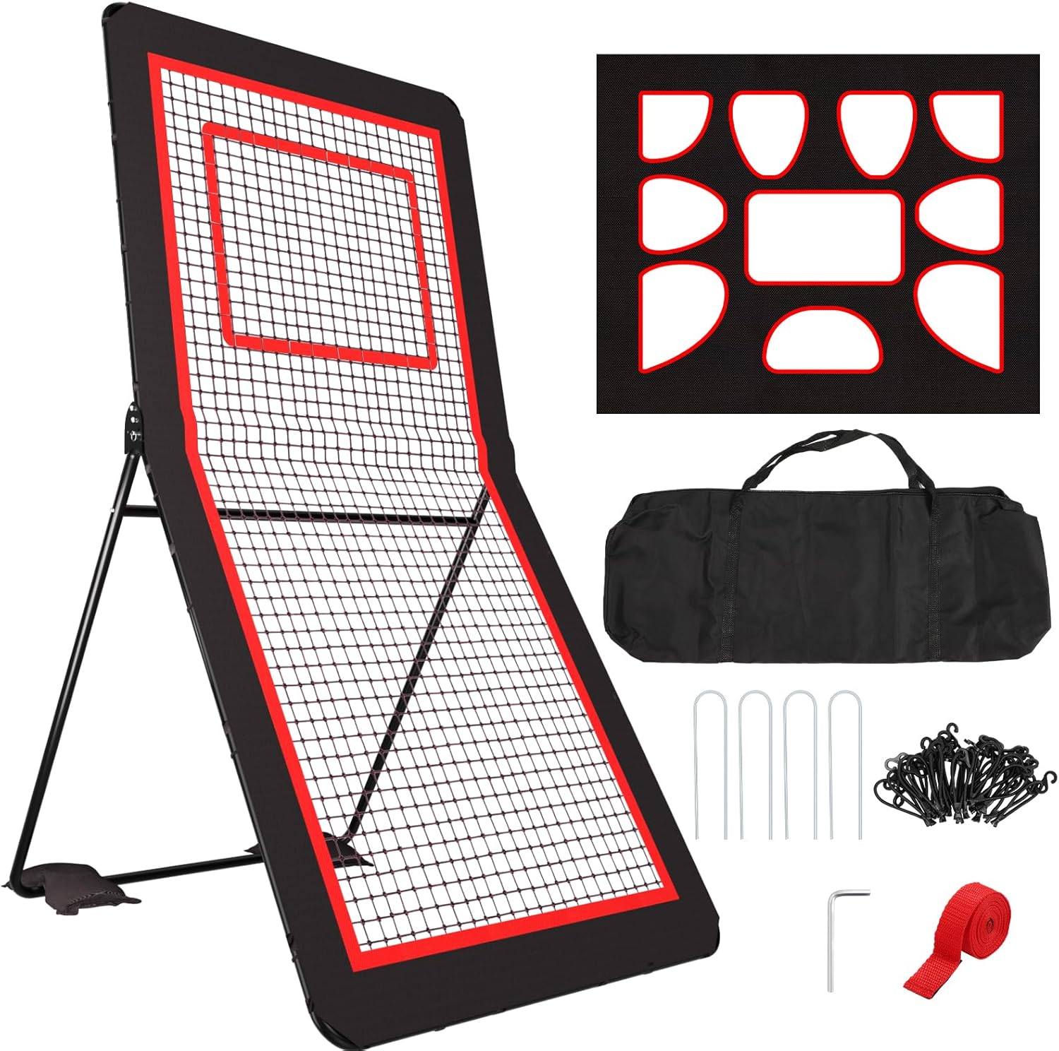 Lacrosse Rebounder for Backyard 4x7 ft Lacrosse Bounce Back Net Volleyball Rebounder Net with 5 Adjustable Angles and Target Network/Strap,Volleyball, Baseball, Softball, Tennis & Soccer Training