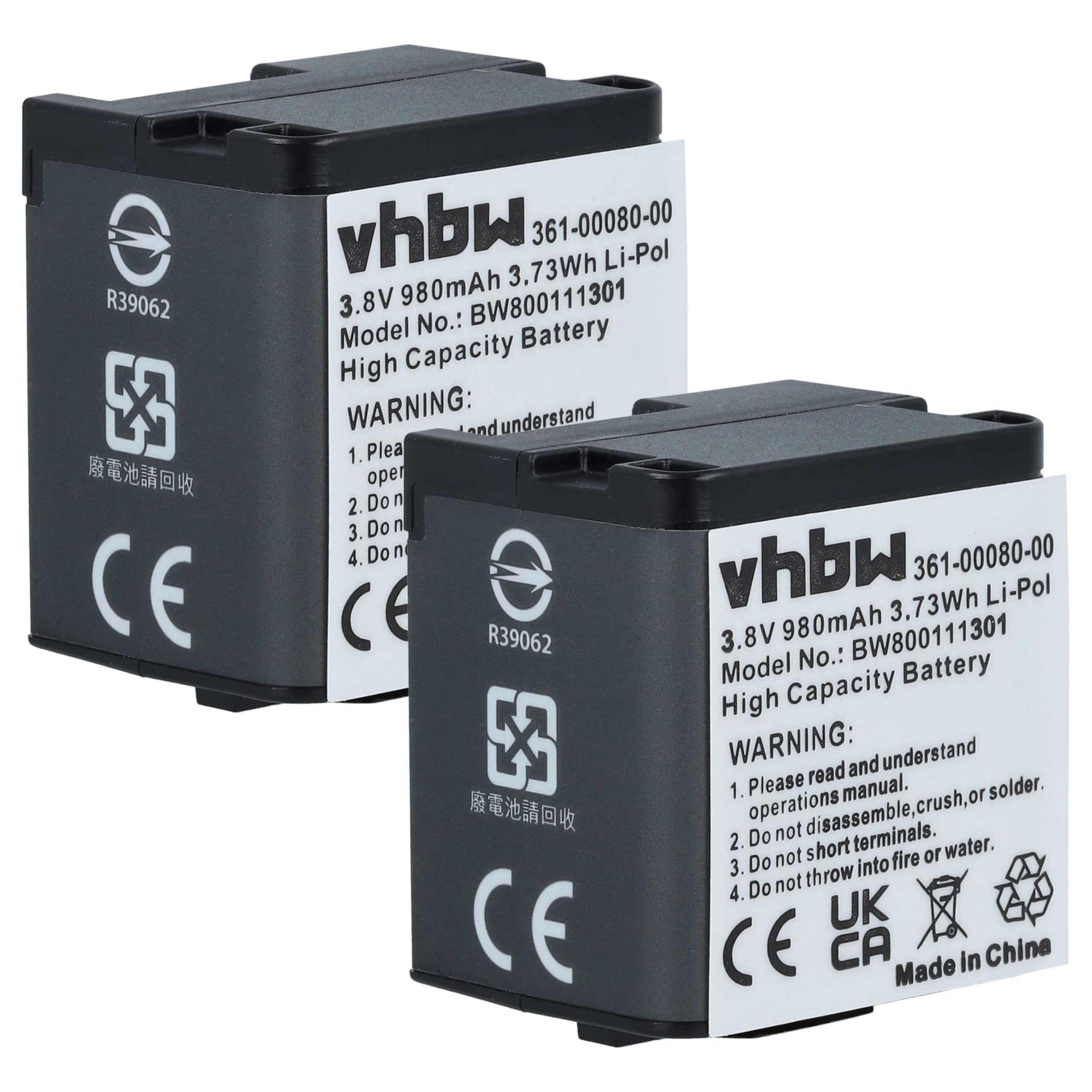 vhbw 2X Batterie Compatible avec Garmin Virb X