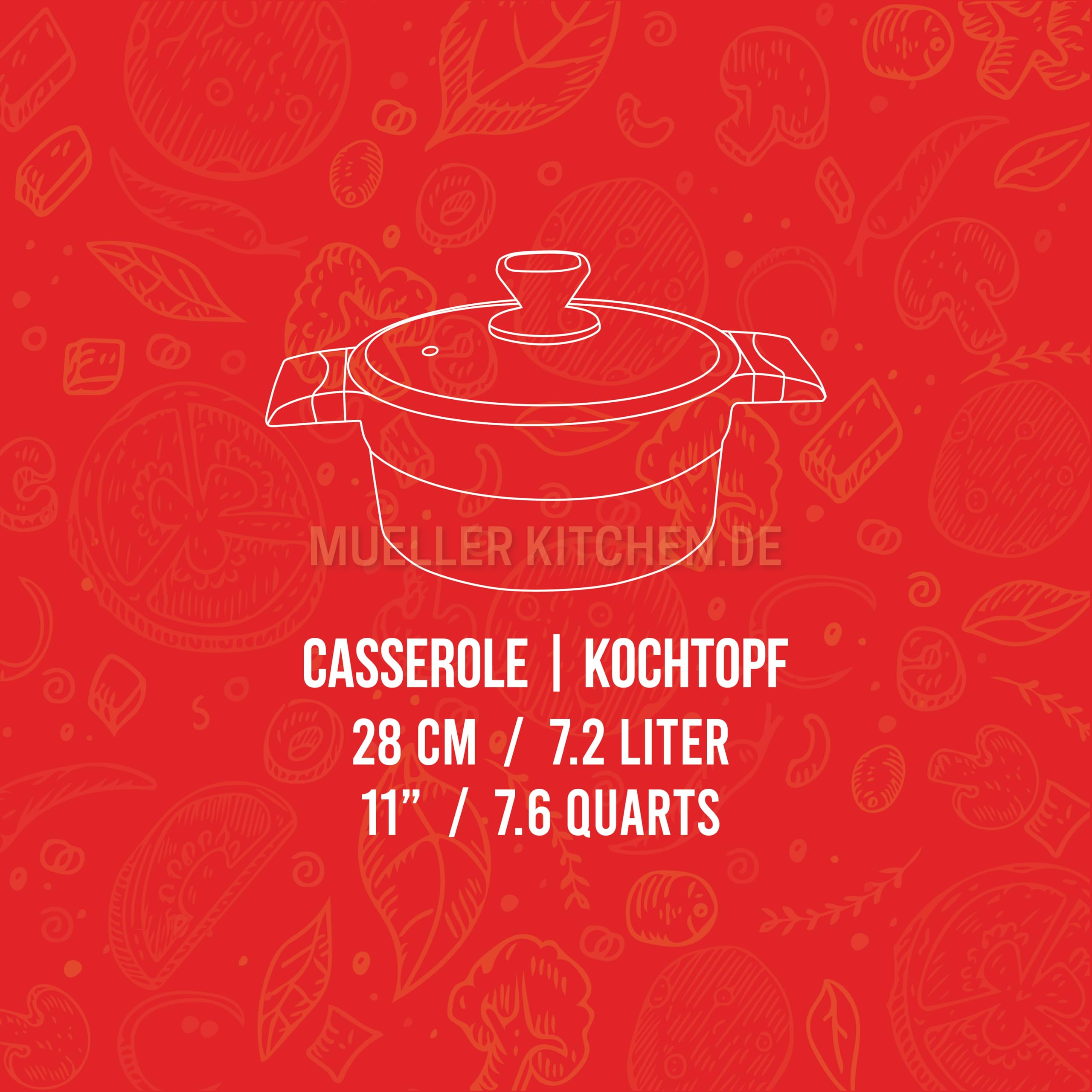 Müller Kitchen - Garnek (odlew aluminiowy, powłoka nieprzywierająca, indukcyjna, niemiecka technologia) (28 cm - 7,2 l)