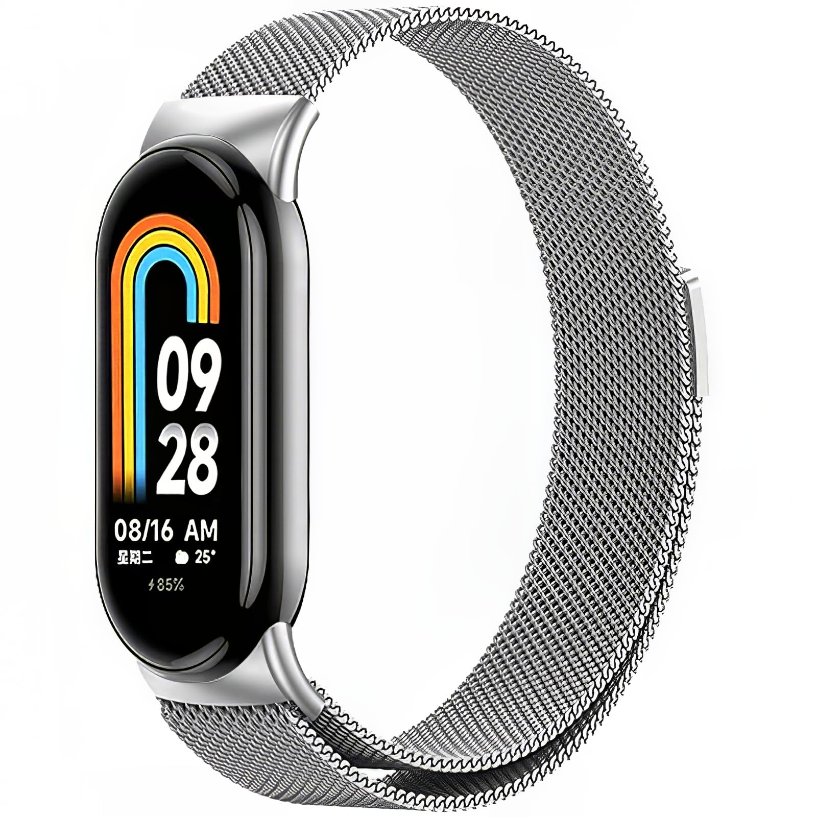 Harikiri Magnetic Straps Compatible with Xiaomi Mi Band 9/8,Metal Replacement Strap for Women and Men, Silver, 140-215 mm