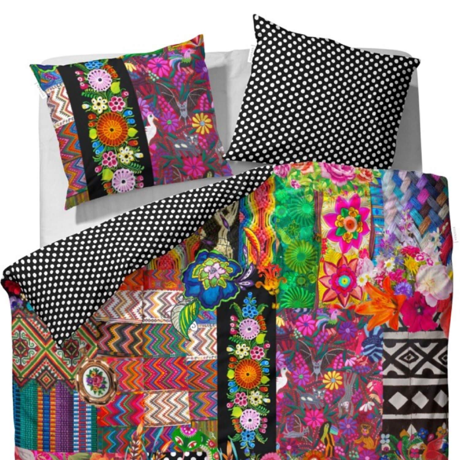 ESSENZA Bettwäsche Noida Satin Wendebettwäsche aus 100% Baumwolle mit Patchwork Blumenmuster und Digitaldruck, Bunt, 135 x 200 cm
