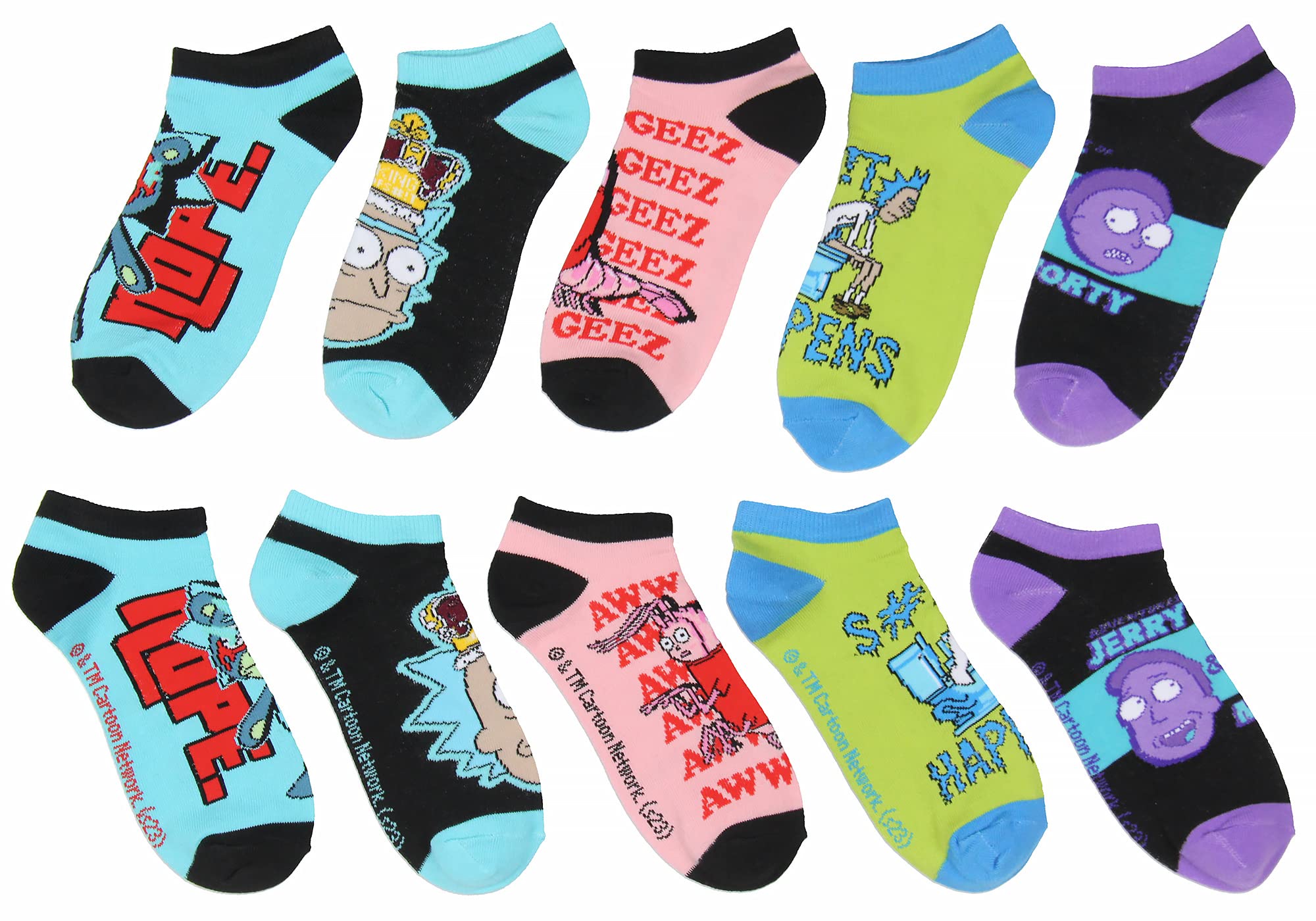 Rick and Morty Calcetines tobilleros para hombre, mezcla y combinación, paquete de 5 pares, Varios colores, 5-10