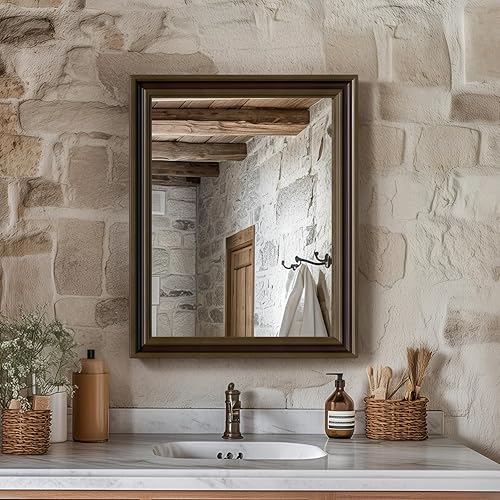 Espejo de pared enmarcado con efecto cobre retro, espejo rectangular de 16 x 20 pulgadas, vidrio templado antidesilvering, marco sostenible y