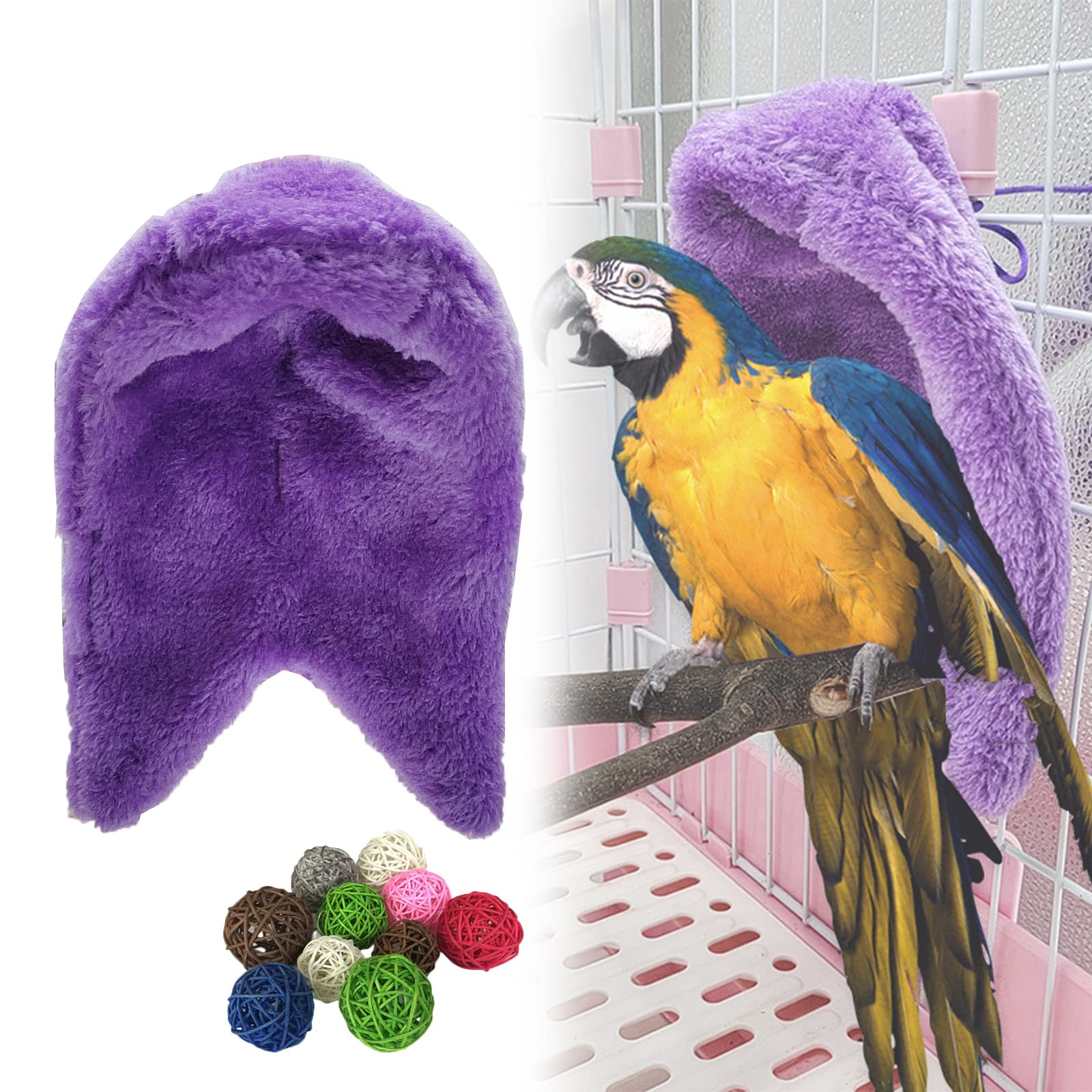 Cozy Corner Fleece Bird Blanket Cozy Corner Cuddle Nest Hanging Toy Parrot Cage Snuggle Hut Warm Plush Bedding,Small Animals Shelter Plush Bedding for Parakeet Cockatiel Pigeon (Small,Purple)
