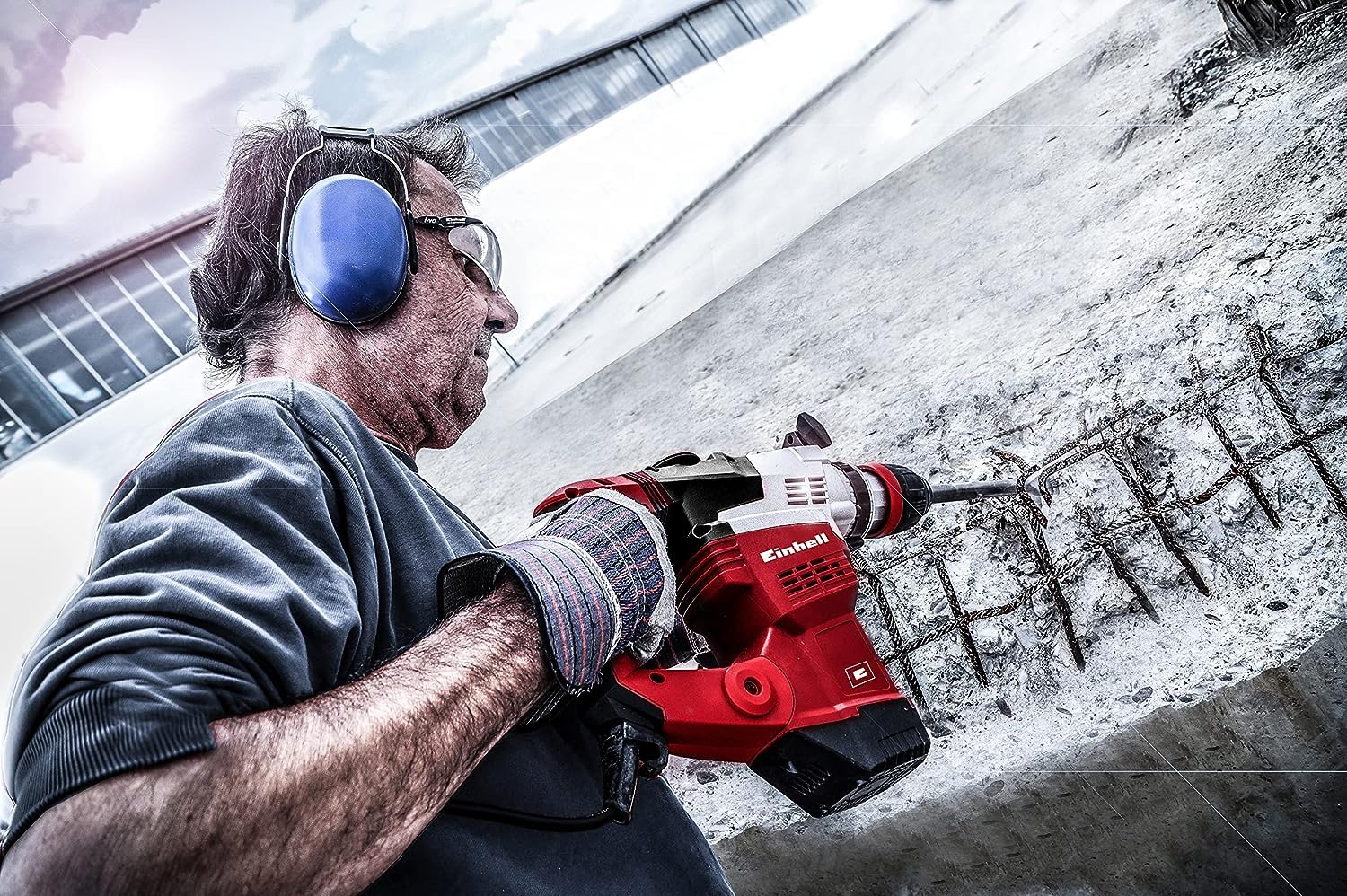 Einhell Młot udarowo-obrotowy TE-RH 38 E (1050 W, 9 J, wydajność wiercenia Ø 38 mm, uchwyt SDS-Max, metalowy ogranicznik głębokości, tłumienie wibrracji ze wskaźnikiem docisku, walizka)