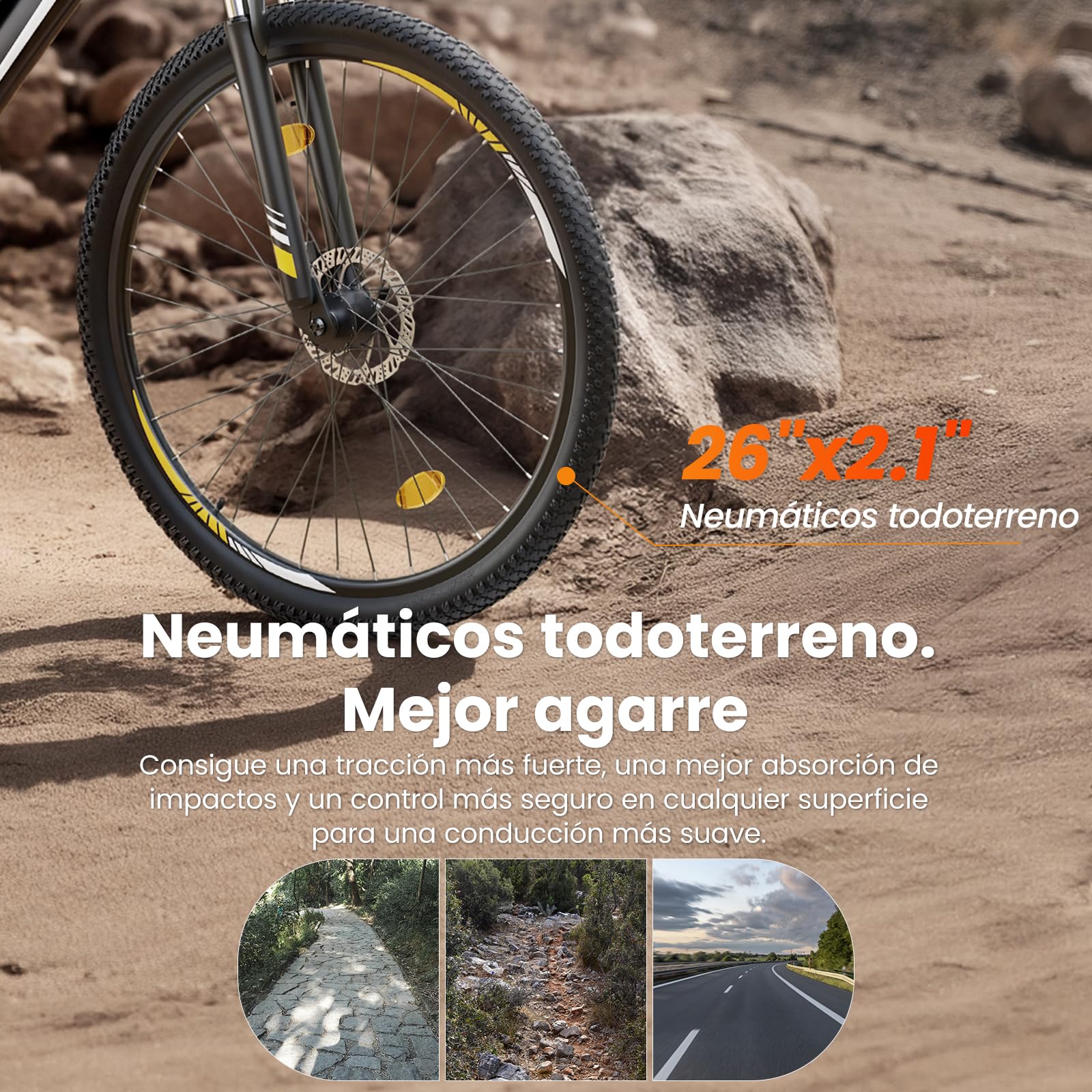 Touroll Bicicleta eléctrica, U1 26"/29", Autonomía de 65 km, Motor 45Nm, 13Ah Batería Desmontable, Bicicleta de montaña eléctrica