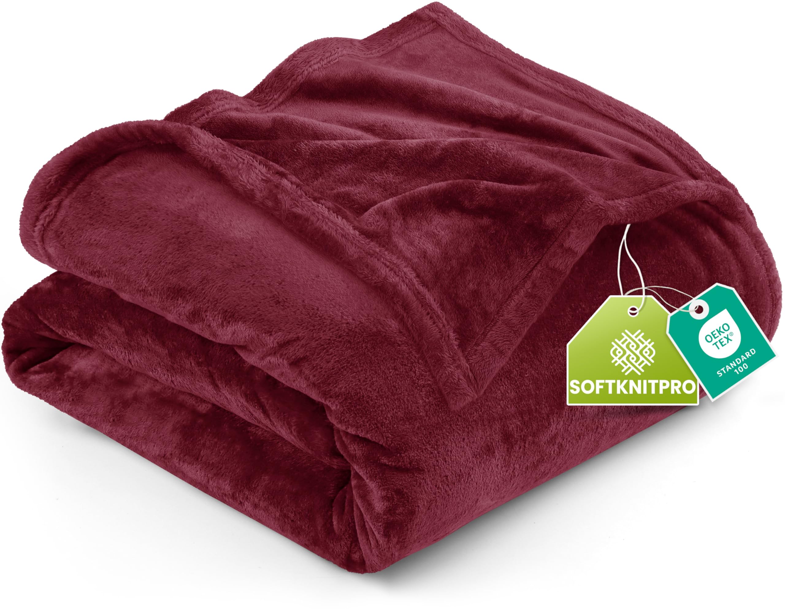 Fleece Blanket Queen Size Burgundy 300GSM Luxury Anti-Static Fuzzy Soft Microfiber Bed Blanket (90x90 Inch)