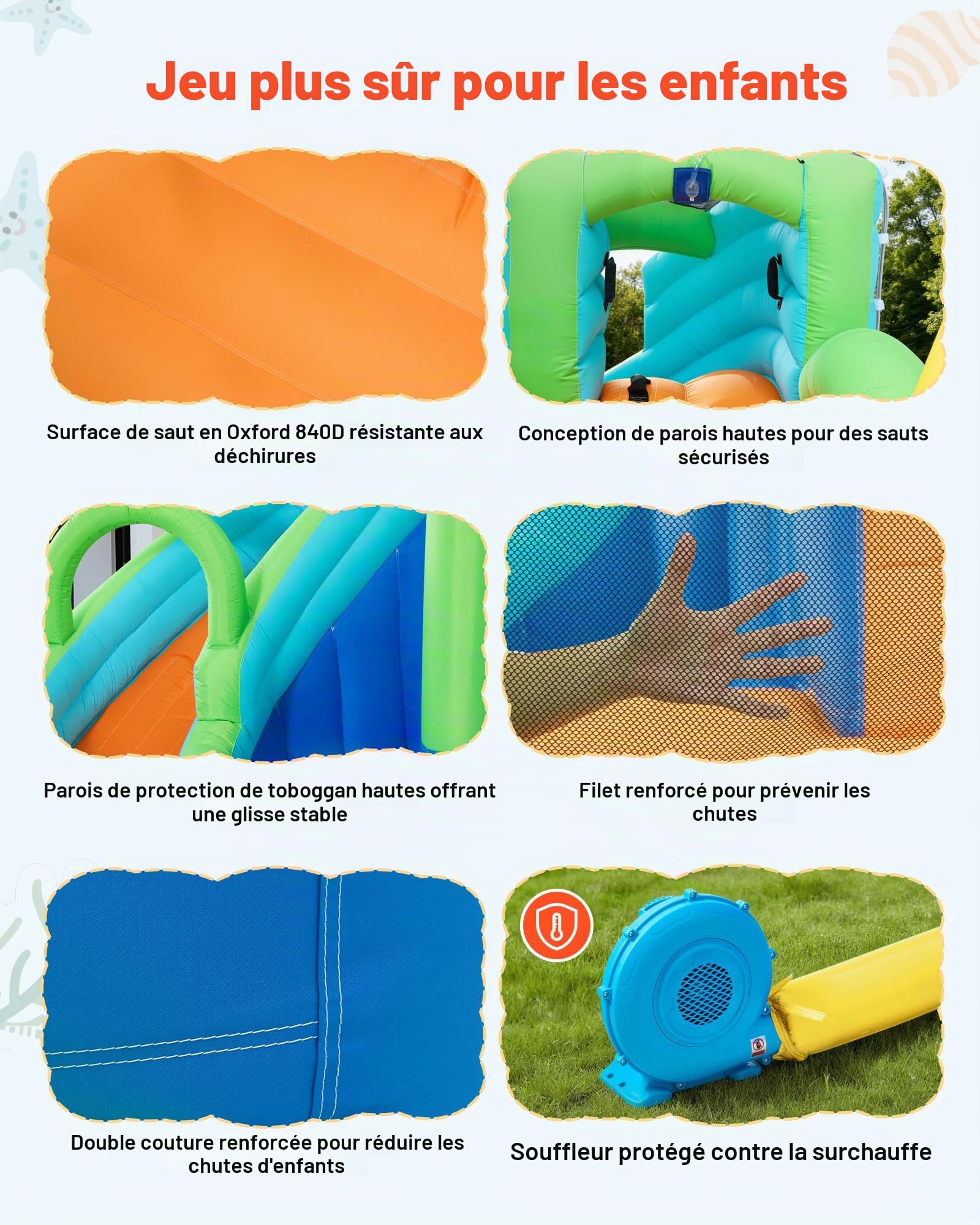 VEVOR Château Gonflable, Aire de Jeux Gonflable avec Toboggan Aquatique, Piscine, Zone de Saut, Canon à Eau, Panier de Basket, pour 3 à 4 Enfants de 3 à 8 Ans, 344x374x213 cm, Souffleur Inclus
