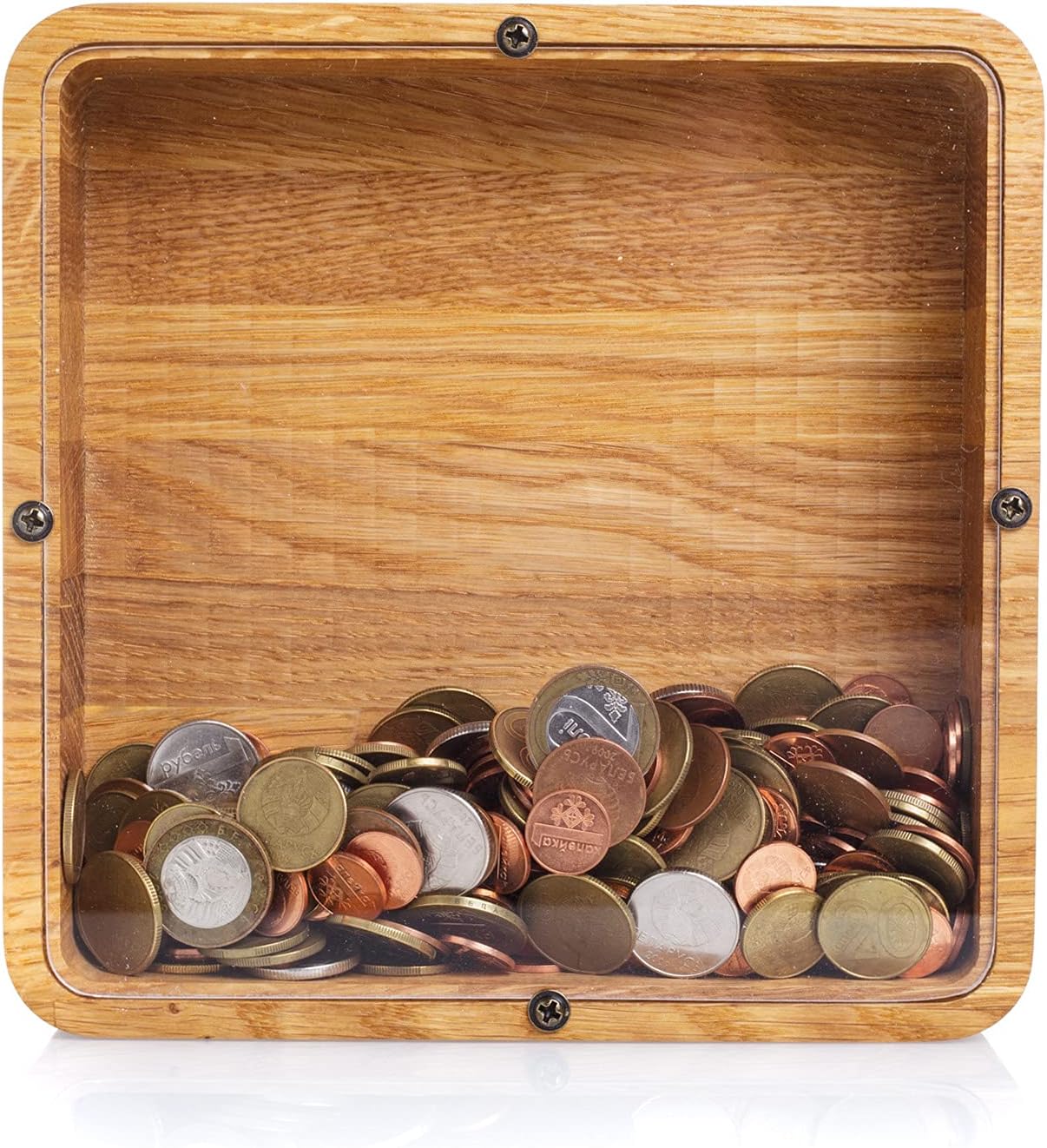 Adult Piggy Bank Square - Wedding Money Box - Coin Saving case for Girls and Boys - Unique Wooden tip jar - Perfect eco Friendly Kid Gift - Strong and Natural Oak Wood 2 Sizes (Personalized)
