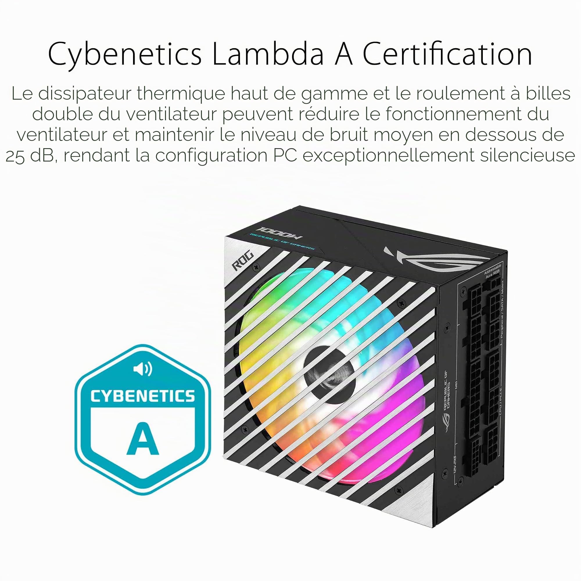 ASUS ROG Loki SFX-L 1000W Platinum – Alimentation entièrement modulable, Platine 80+, Ventilateur PWM ARGB de 120mm, ATX 3.1, PCIe 5.1 Ready, Aura Sync RGB