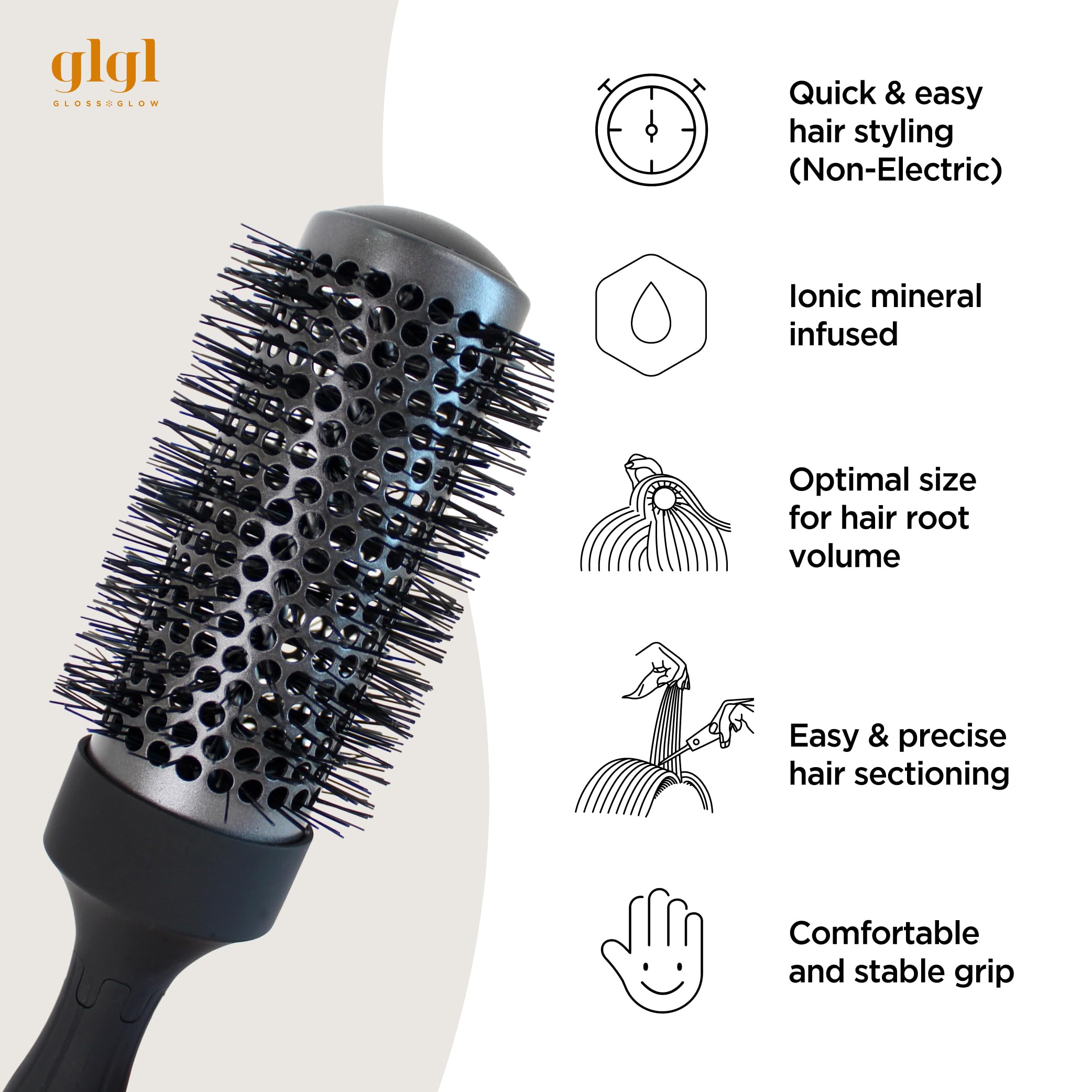 Cepillo redondo profesional de salón con revestimiento de cerámica para secado por soplado, peinado rápido y cabello voluminoso (1.7 pulgadas)