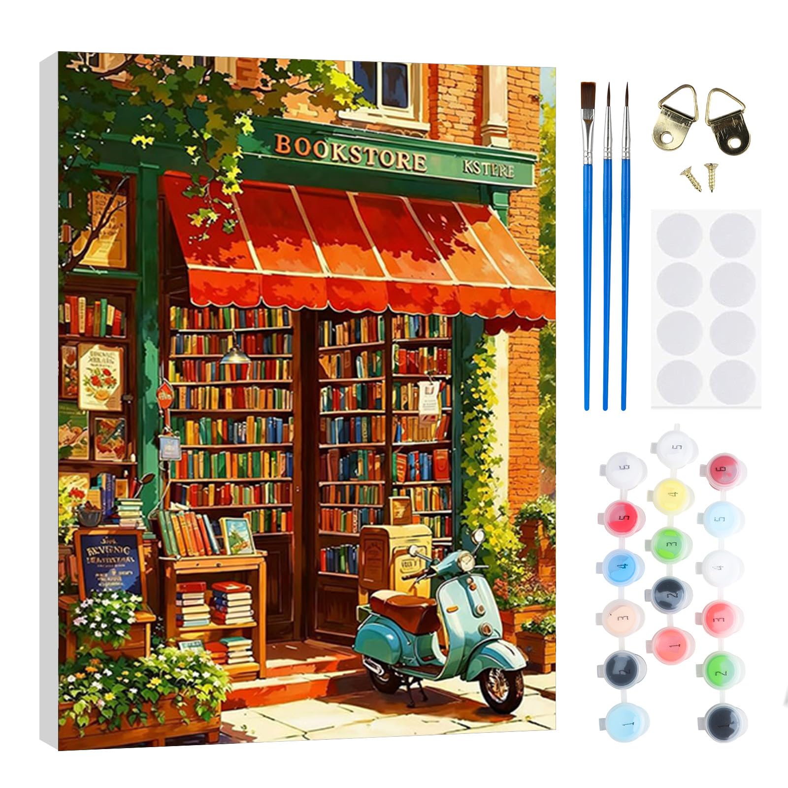 RICUVED Paint by Numbers Kits Adults Bookstore, Landscapes Painting by Number Kits On Canvas,Framed DIY Color Oil Painting Acrylic Paints,Home Wall Decor 20x30cm