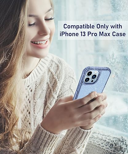 Miniatura 107 de MIODIK Funda compatible con iPhone 13 Pro, con protector de pantalla + protector de lente de cámara, funda protectora de purpurina transparente