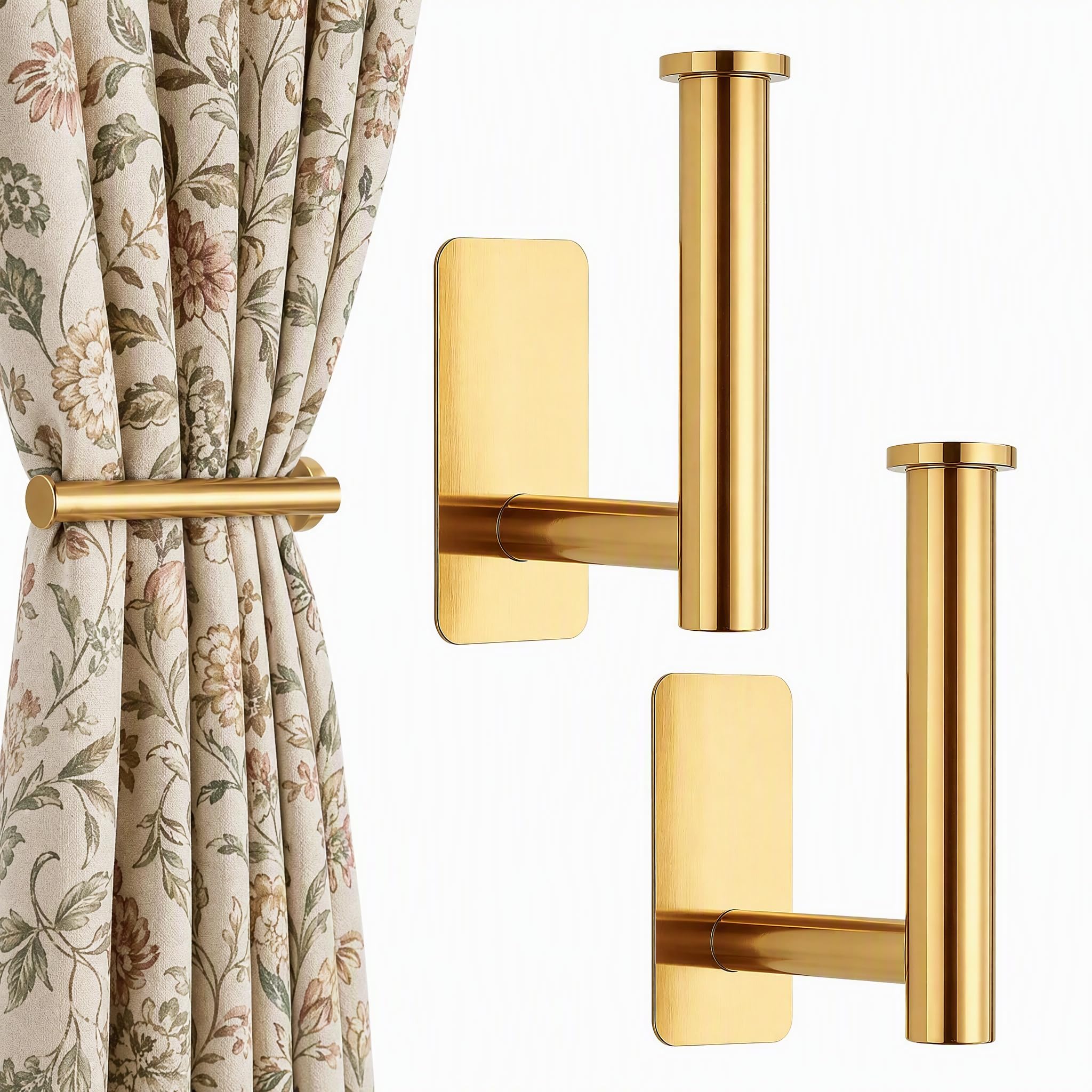 2Pcs Self Adhesive Curtain Holdbacks, No Drill Wall Mounted Tie Backs Hook