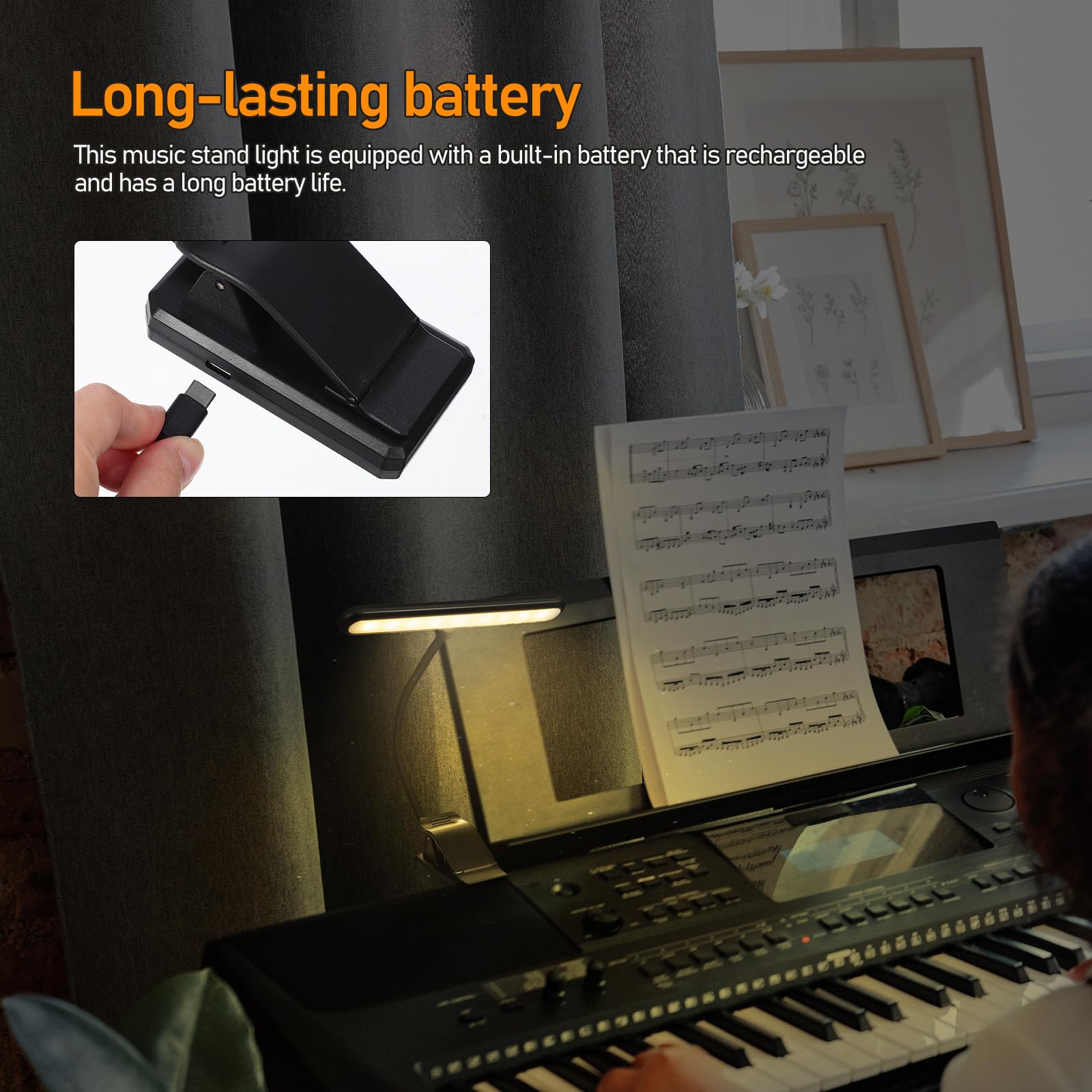 Lampada da Lettura Ricaricabile Clip USB Nero, Leggera e Compatta, Luce da Libro Indicatore di Carica per Studio e Lettura a Letto